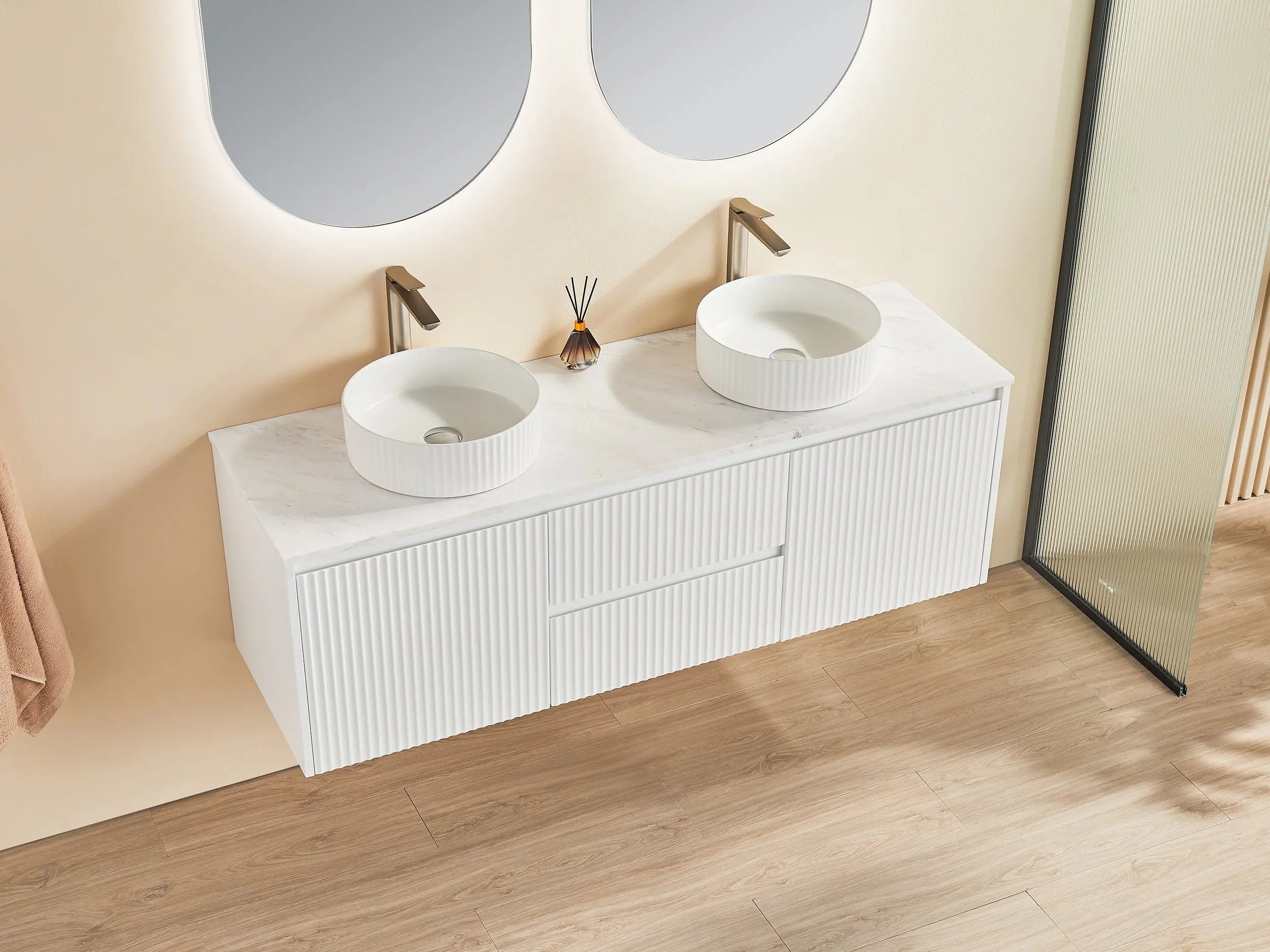 Brindabella Wall Hung PVC Cabinet (Middle Drawer) 1500mm (Single/Double Bowl) (Matte White) Poseidon