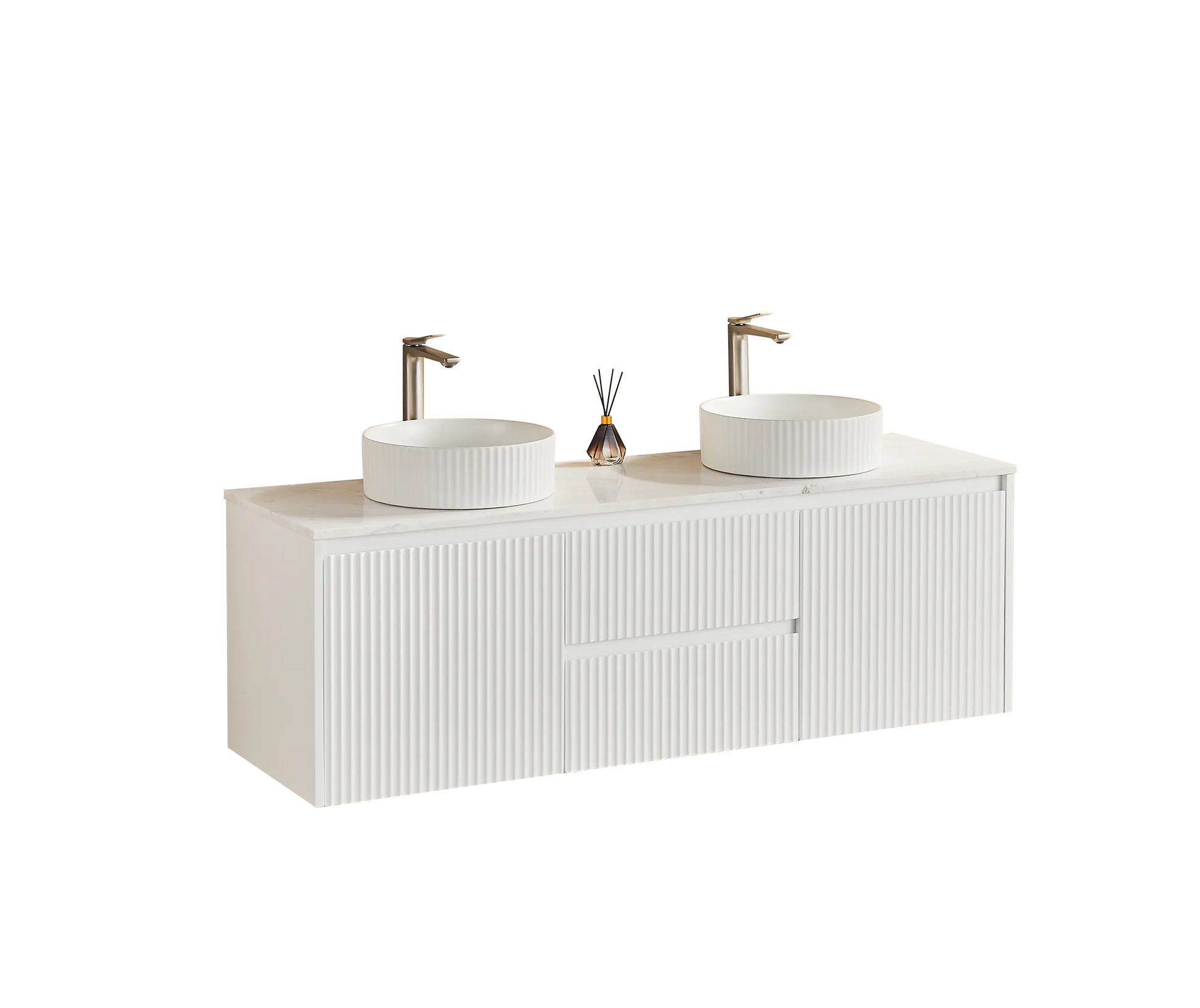 Brindabella Wall Hung PVC Cabinet (Middle Drawer) 1500mm (Single/Double Bowl) (Matte White) Poseidon