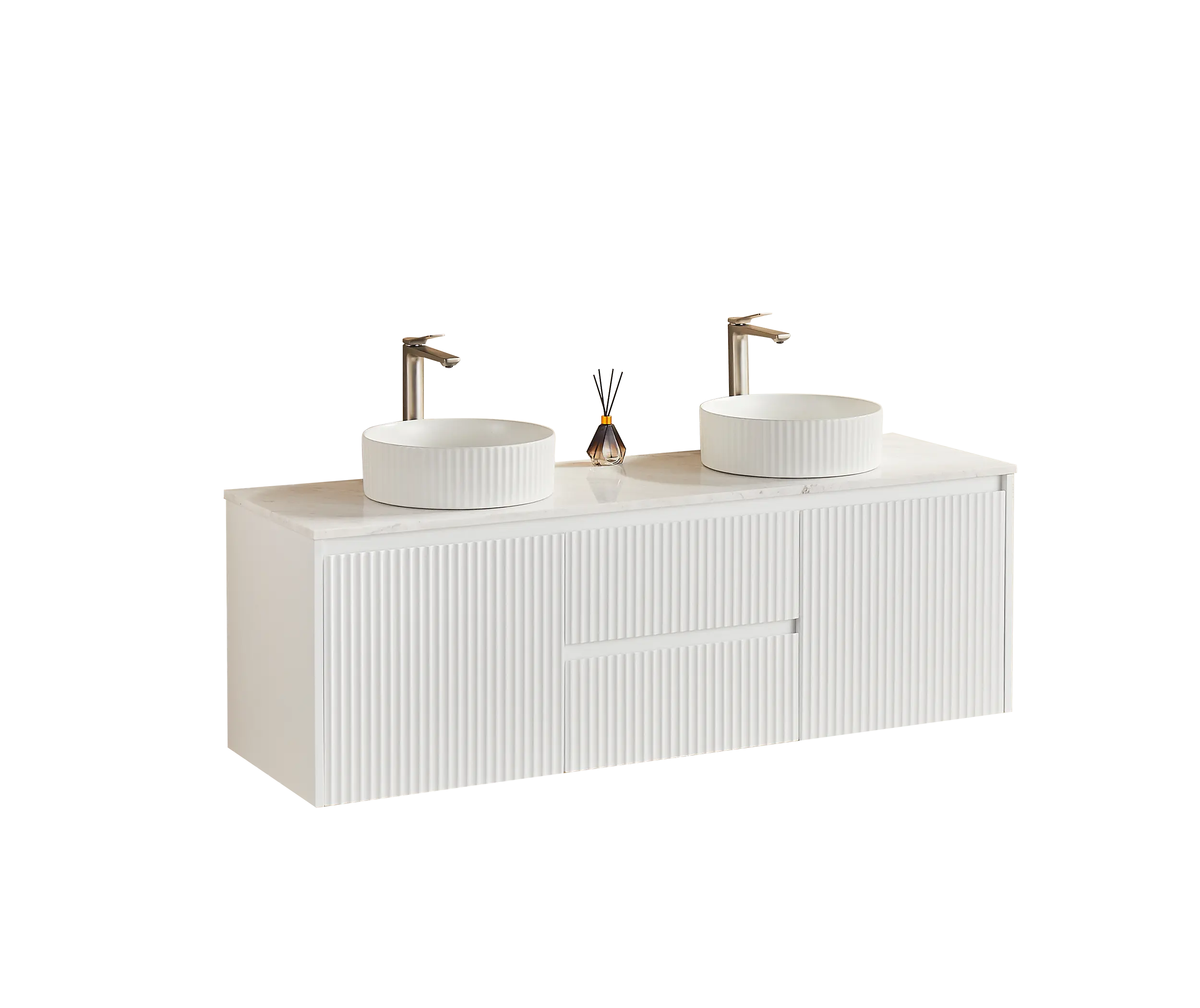 Brindabella Wall Hung PVC Cabinet (Middle Drawer) 1500mm (Single/Double Bowl) (Matte White) Poseidon