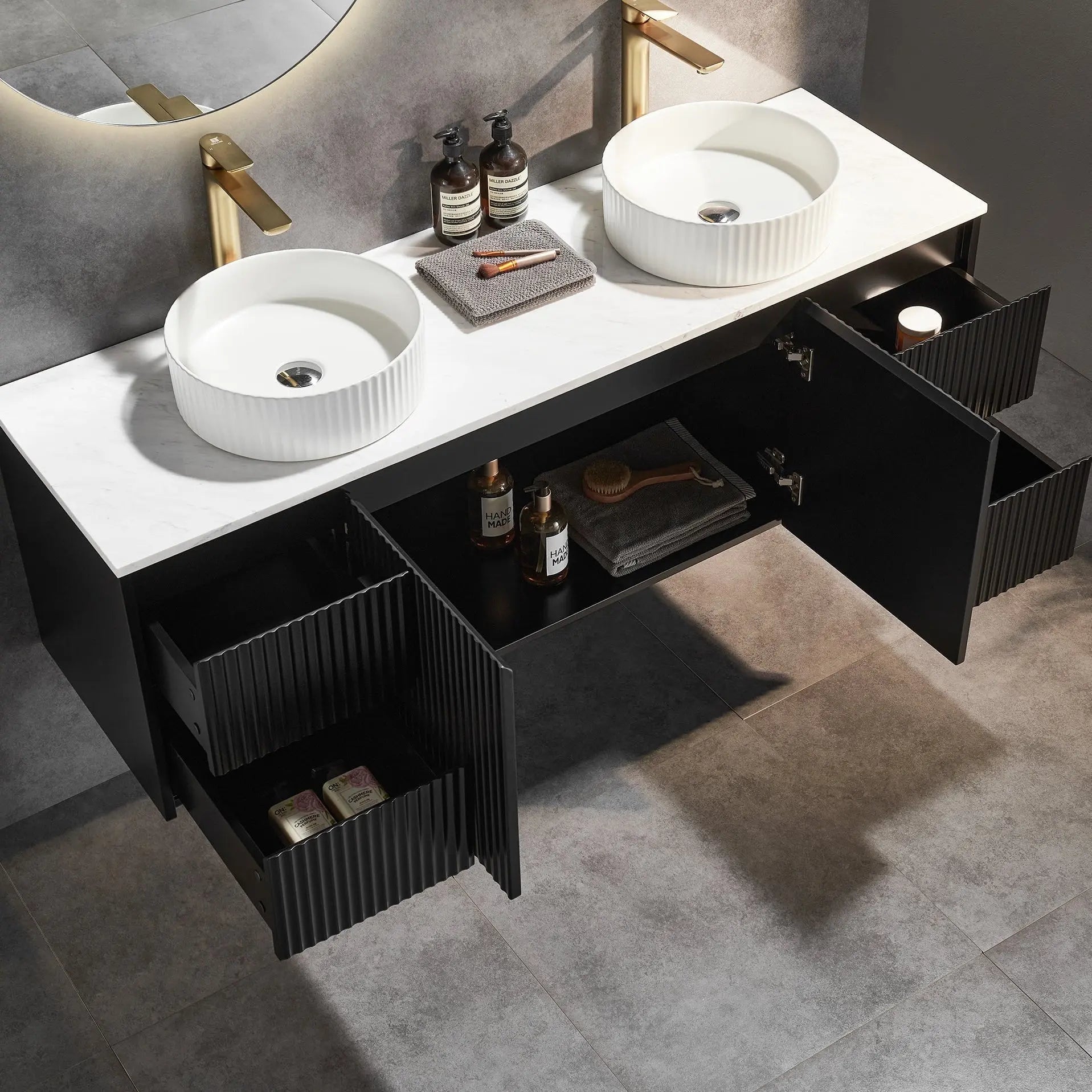 Brindabella Wall Hung PVC Cabinet 1500mm (Single/Double Bowl) (Matte Black) Poseidon