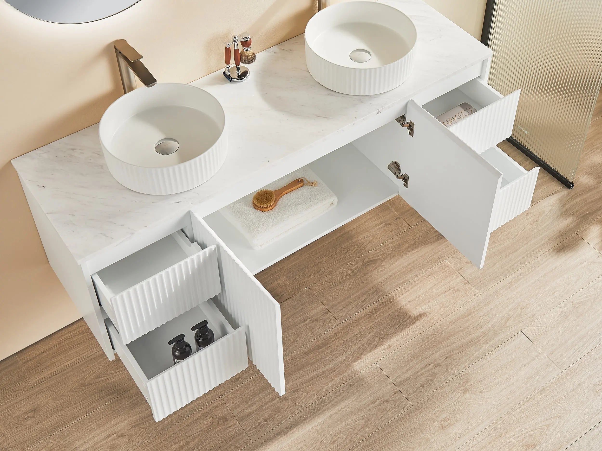 Brindabella Wall Hung PVC Cabinet 1500mm (Single/Double Bowl) (Matte White) Poseidon
