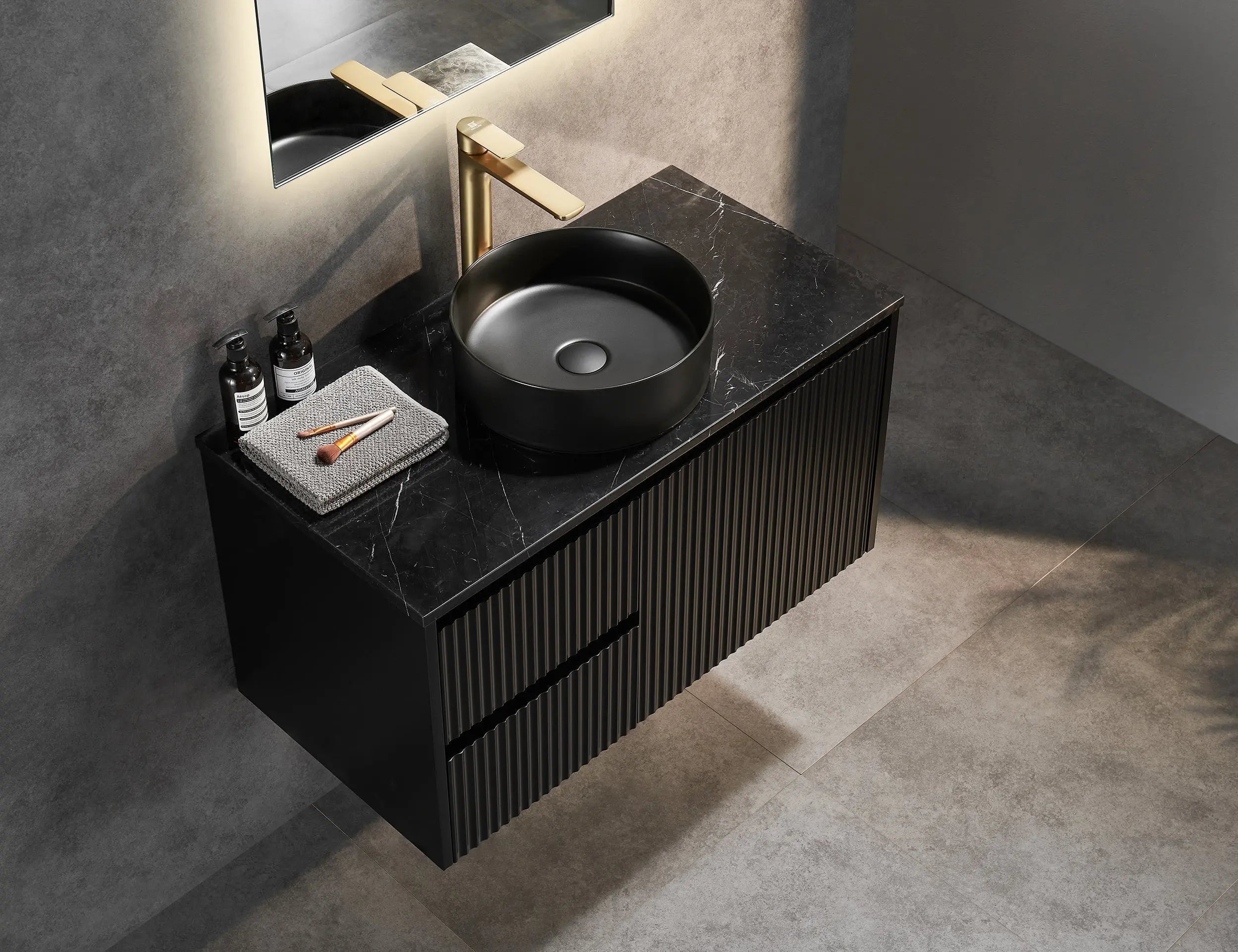 Brindabella Wall Hung PVC Cabinet 900mm (Matte Black) Poseidon