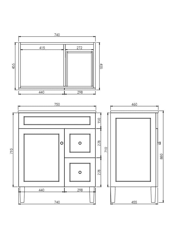 Harrington Floor PVC Cabinet Vanity 750mm (Matte White) Poseidon