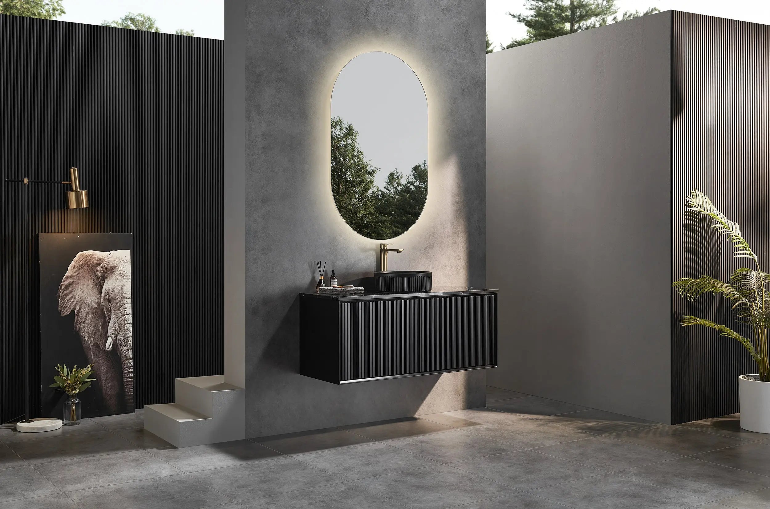 Kirribilli Wall Hung PVC Cabinet 1200mm Matte Black (Single/Double Bowl) - Clearance Poseidon