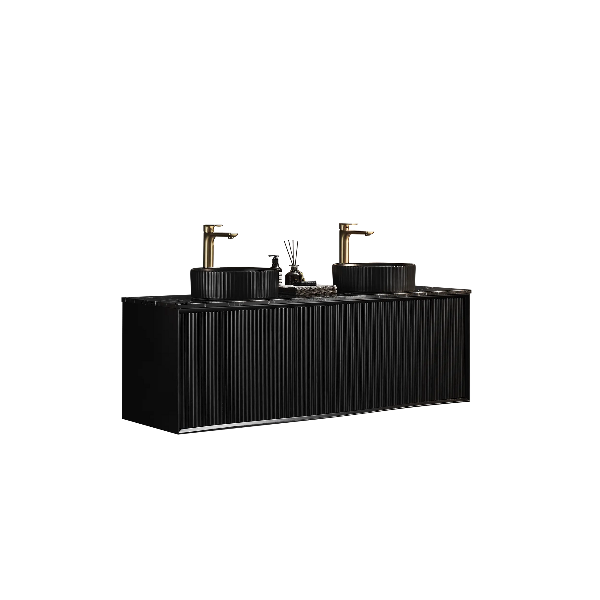Kirribilli Wall Hung PVC Cabinet Matte Black 1500mm (Single/Double Bowl) - Clearance Poseidon