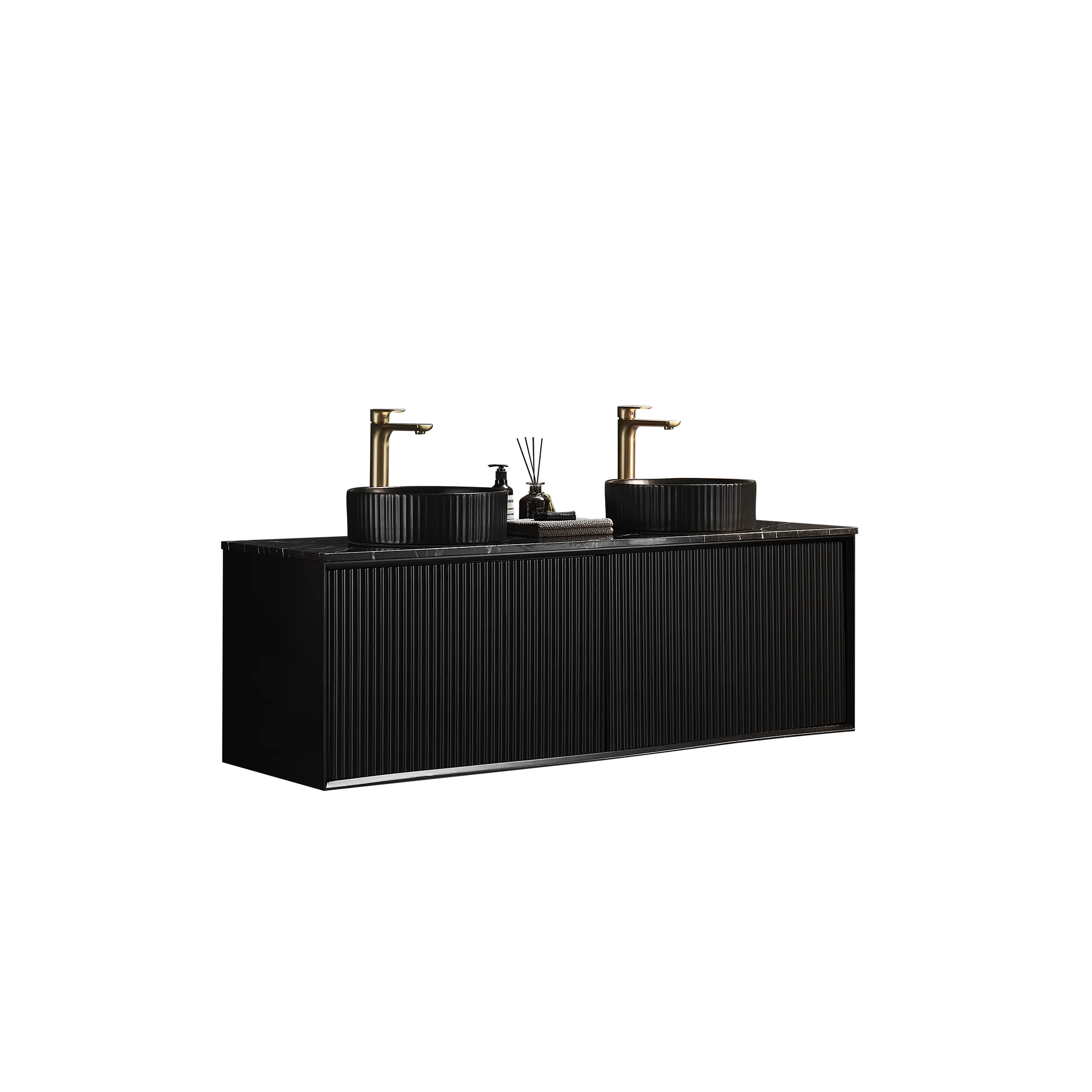 Kirribilli Wall Hung PVC Cabinet Matte Black 1500mm (Single/Double Bowl) - Clearance Poseidon