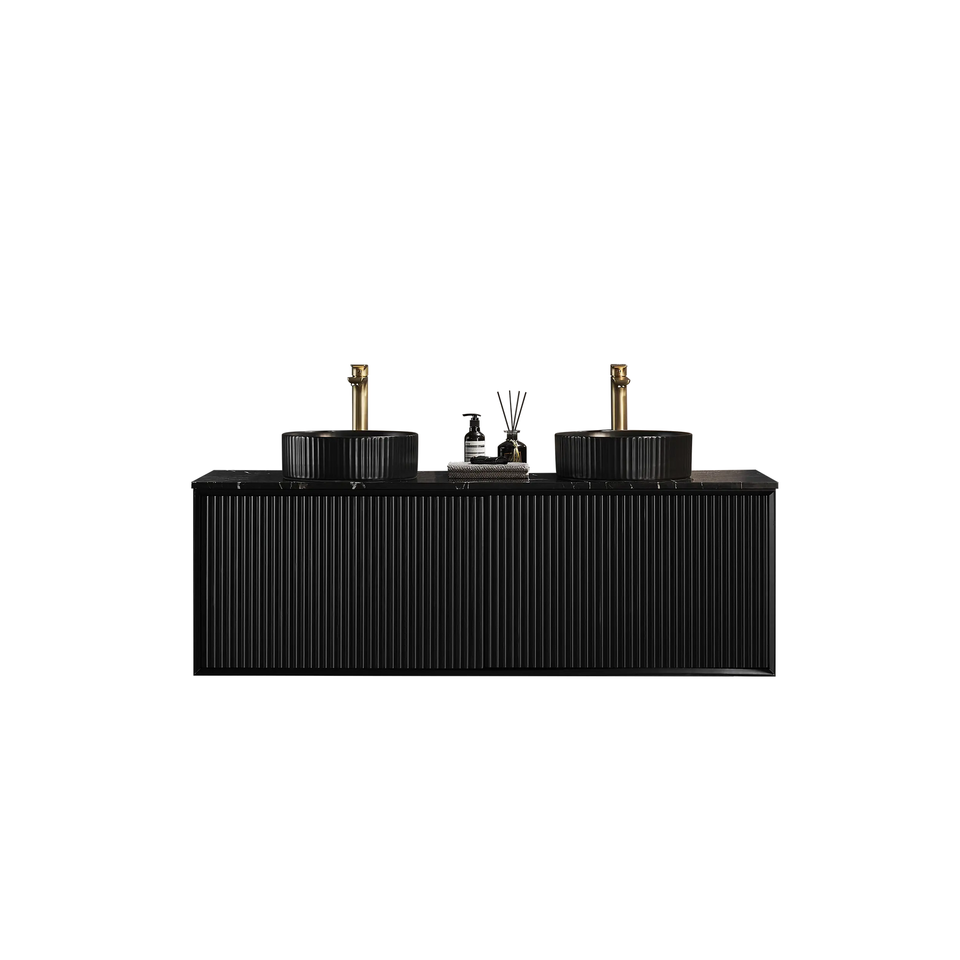 Kirribilli Wall Hung PVC Cabinet Matte Black 1500mm (Single/Double Bowl) - Clearance Poseidon