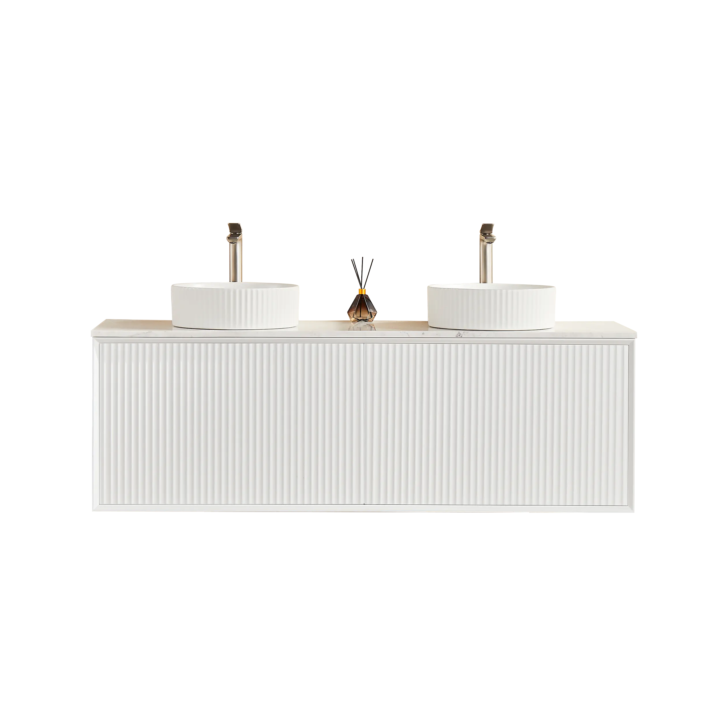 Kirribilli Wall Hung PVC Cabinet Matte White 1500mm (Single/Double Bowl) - Clearance Poseidon