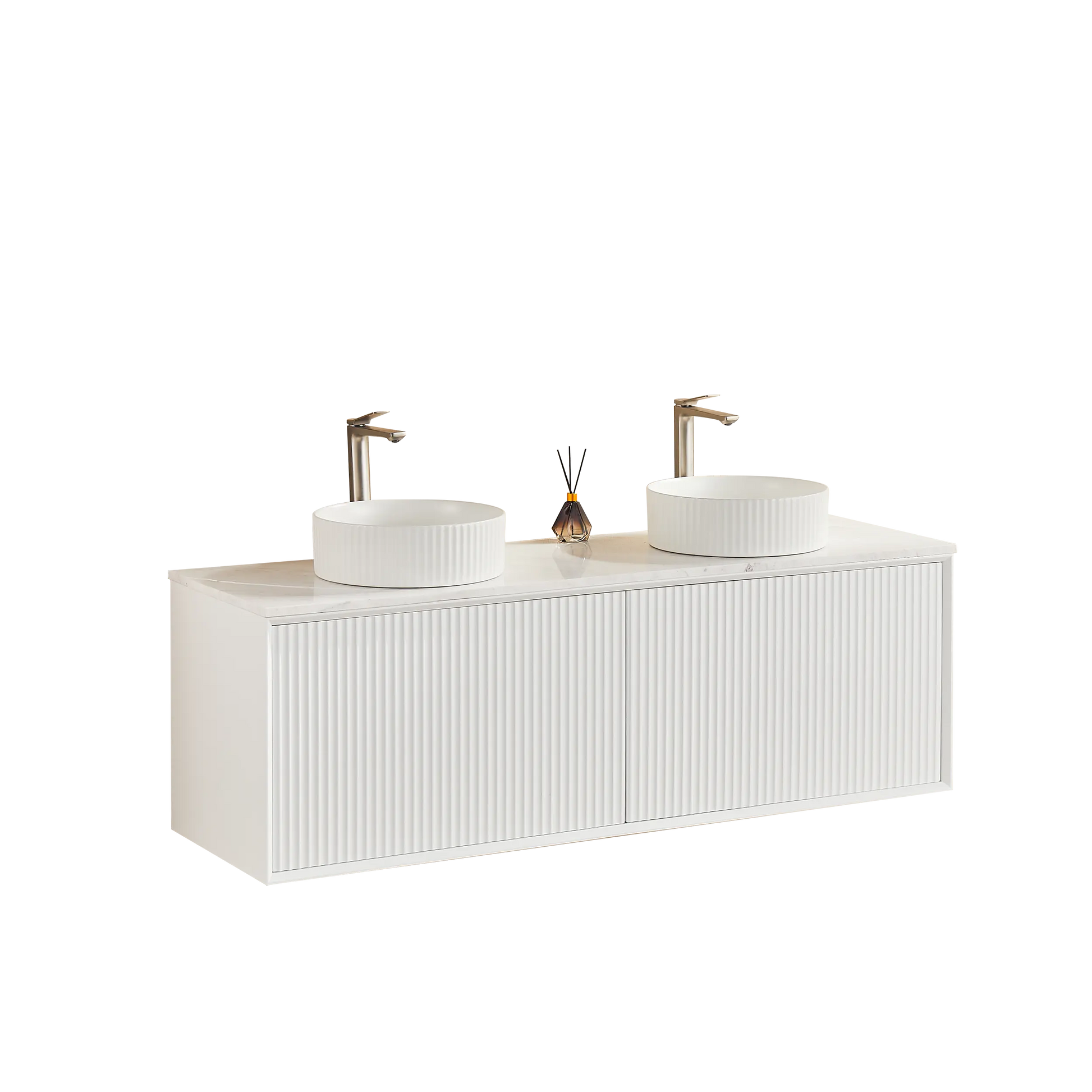 Kirribilli Wall Hung PVC Cabinet Matte White 1500mm (Single/Double Bowl) - Clearance Poseidon