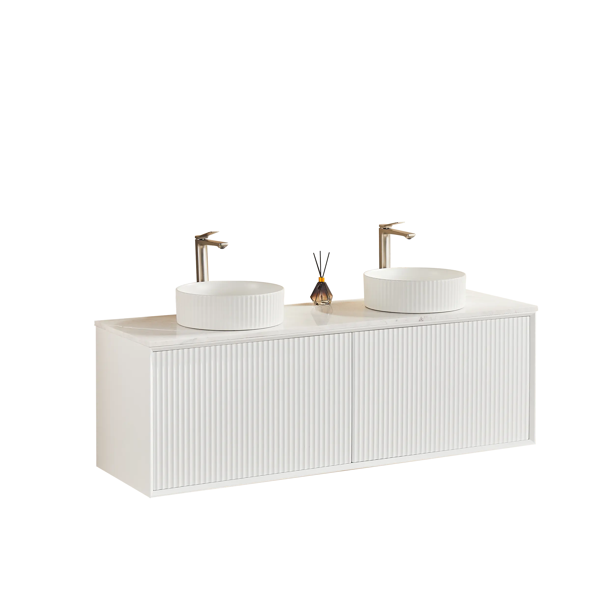 Kirribilli Wall Hung PVC Cabinet Matte White 1500mm (Single/Double Bowl) - Clearance Poseidon