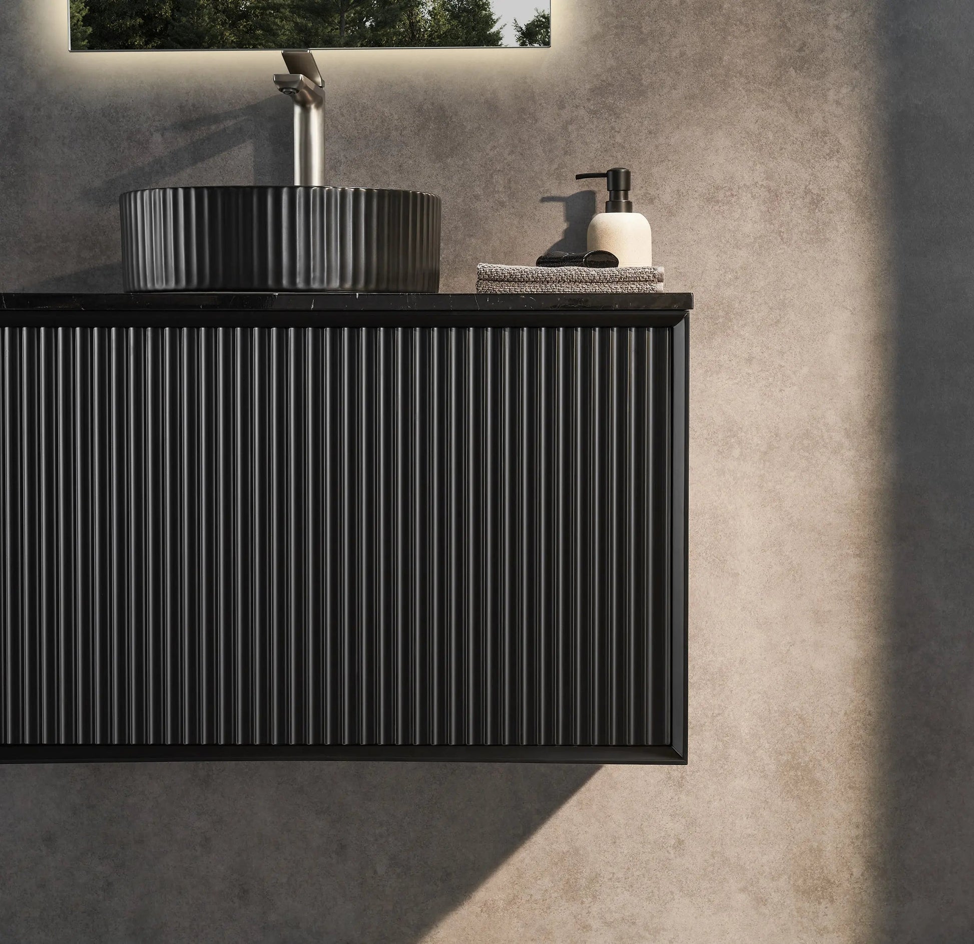 Kirribilli Wall Hung PVC Cabinet 900mm (Matte Black) - Clearance Poseidon