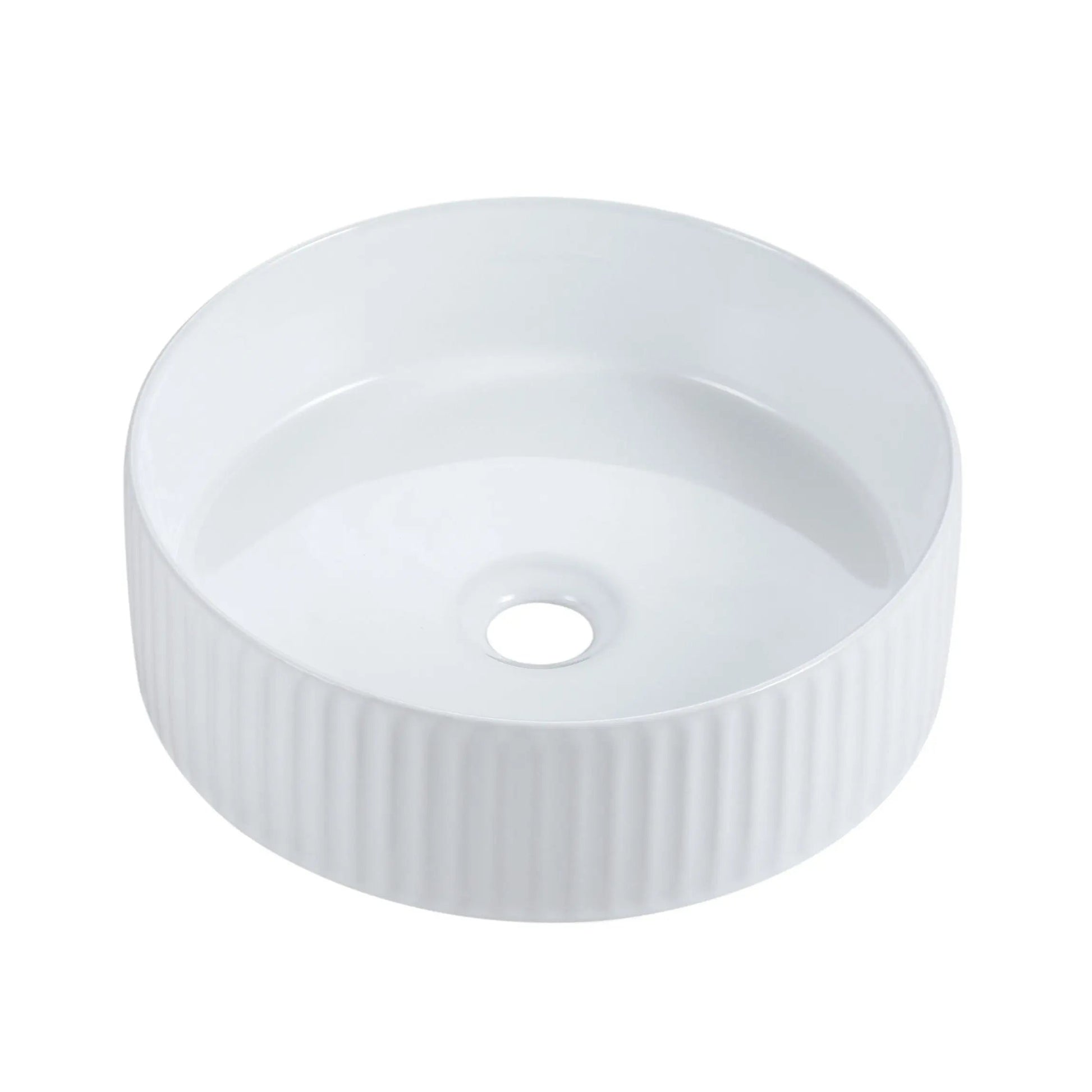 Cora 36 Counter-Top Fluted Round Basin- Gloss White mercioaustralia