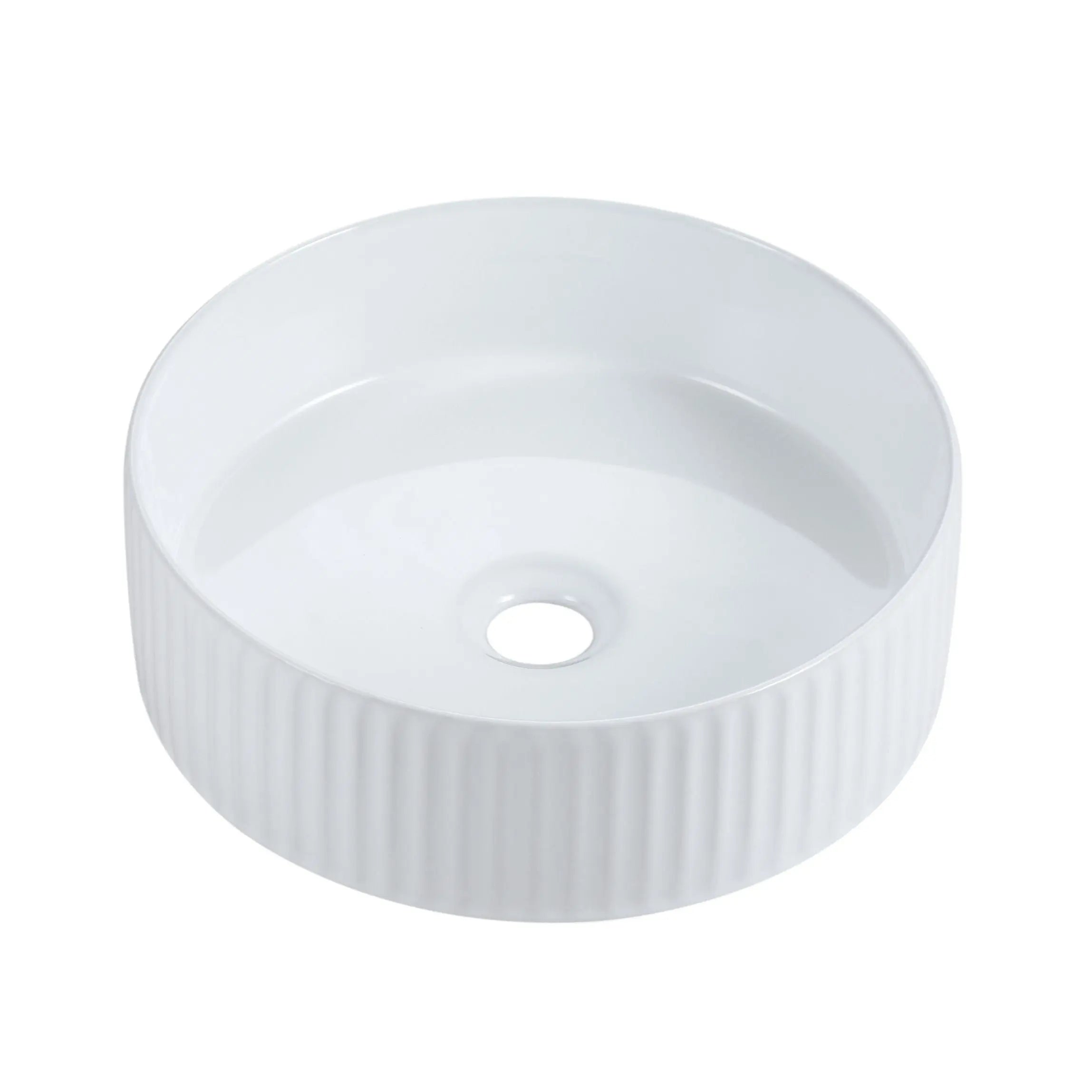Cora 36 Counter-Top Fluted Round Basin- Gloss White mercioaustralia