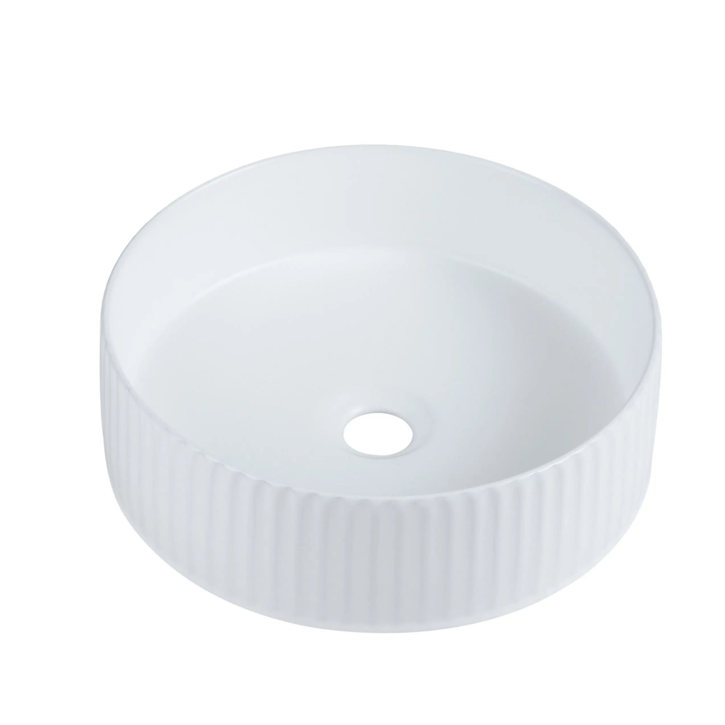 Cora 36 Counter-Top Fluted Round Basin- Matt White mercioaustralia