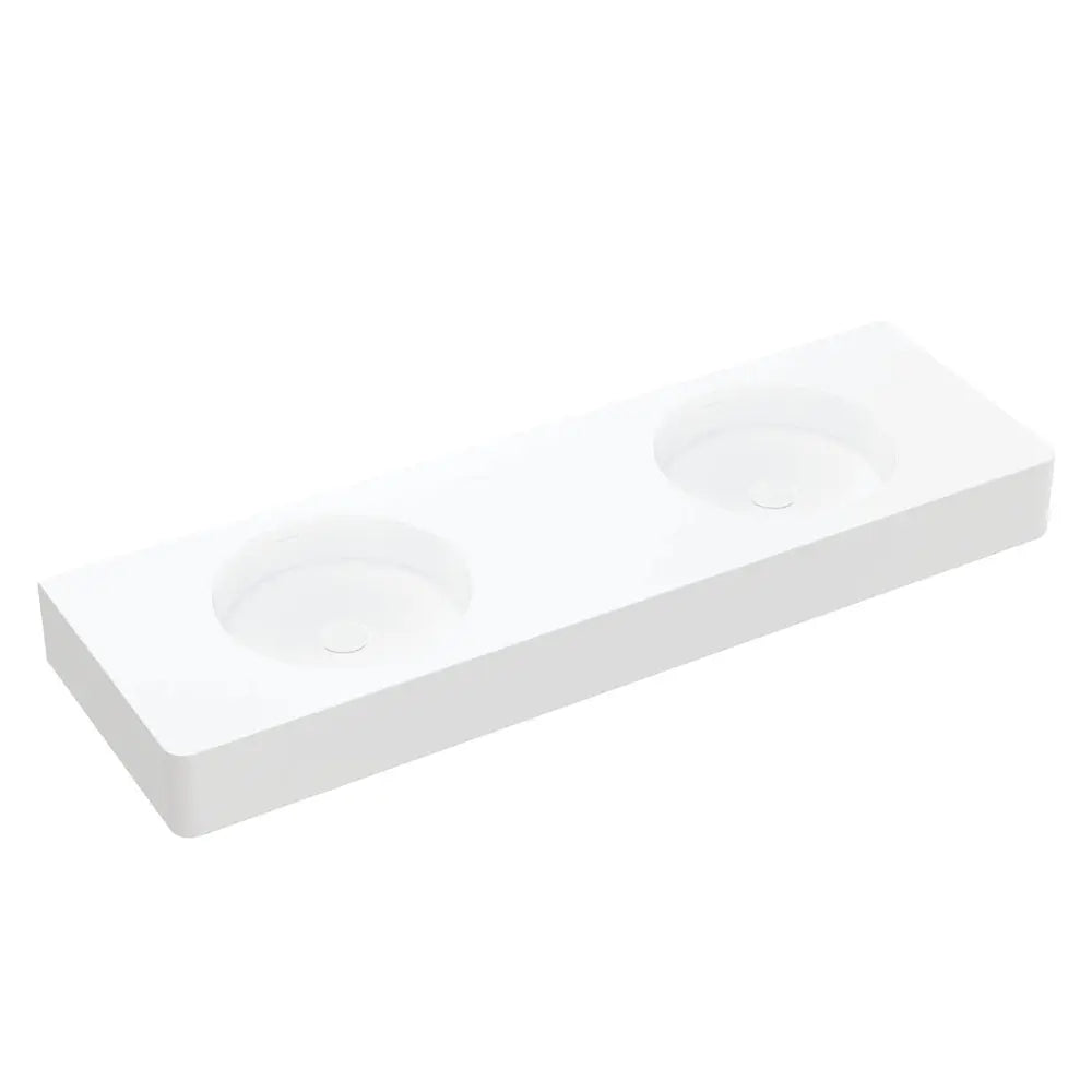Encanto 1400 Solid Surface Wall Basin, Double Bowl, No Tap Hole fienza