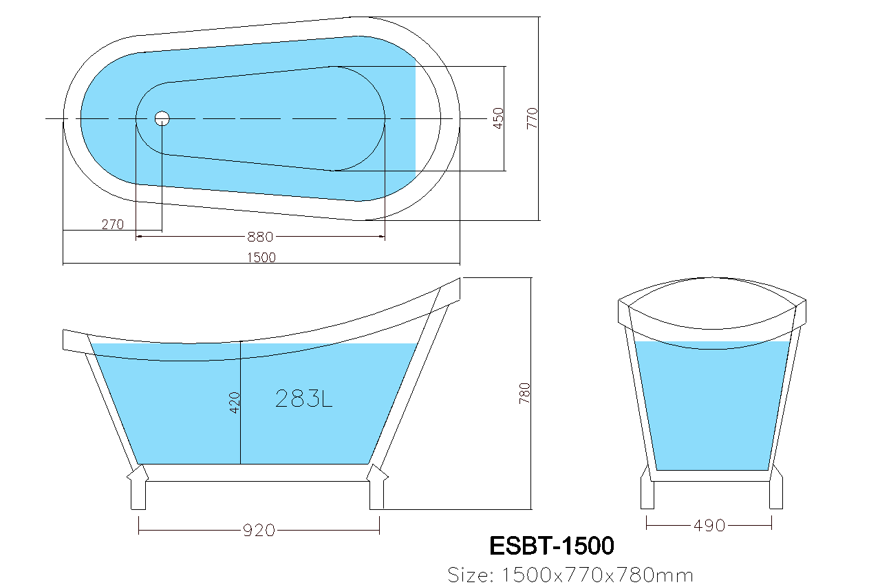 Espada Claw Foot Bathtub 1500*770*780mm Poseidonbk