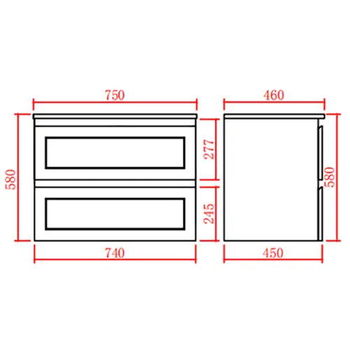 Fremantle PVC Wall Hung Cabinet Vanity 750mm (Matte Grey) Poseidon