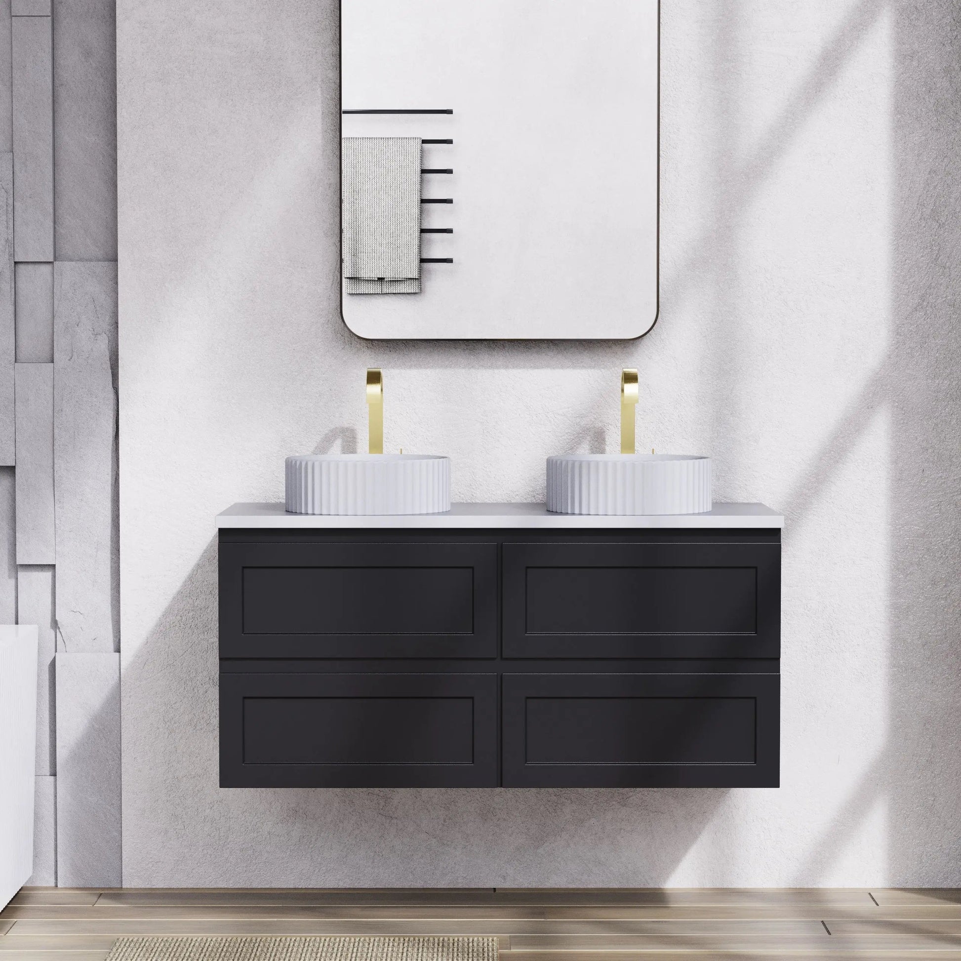 Fremantle PVC Wall Hung Cabinet Vanity 1200mm (Matte Black) (Single/Double Bowl) Poseidon