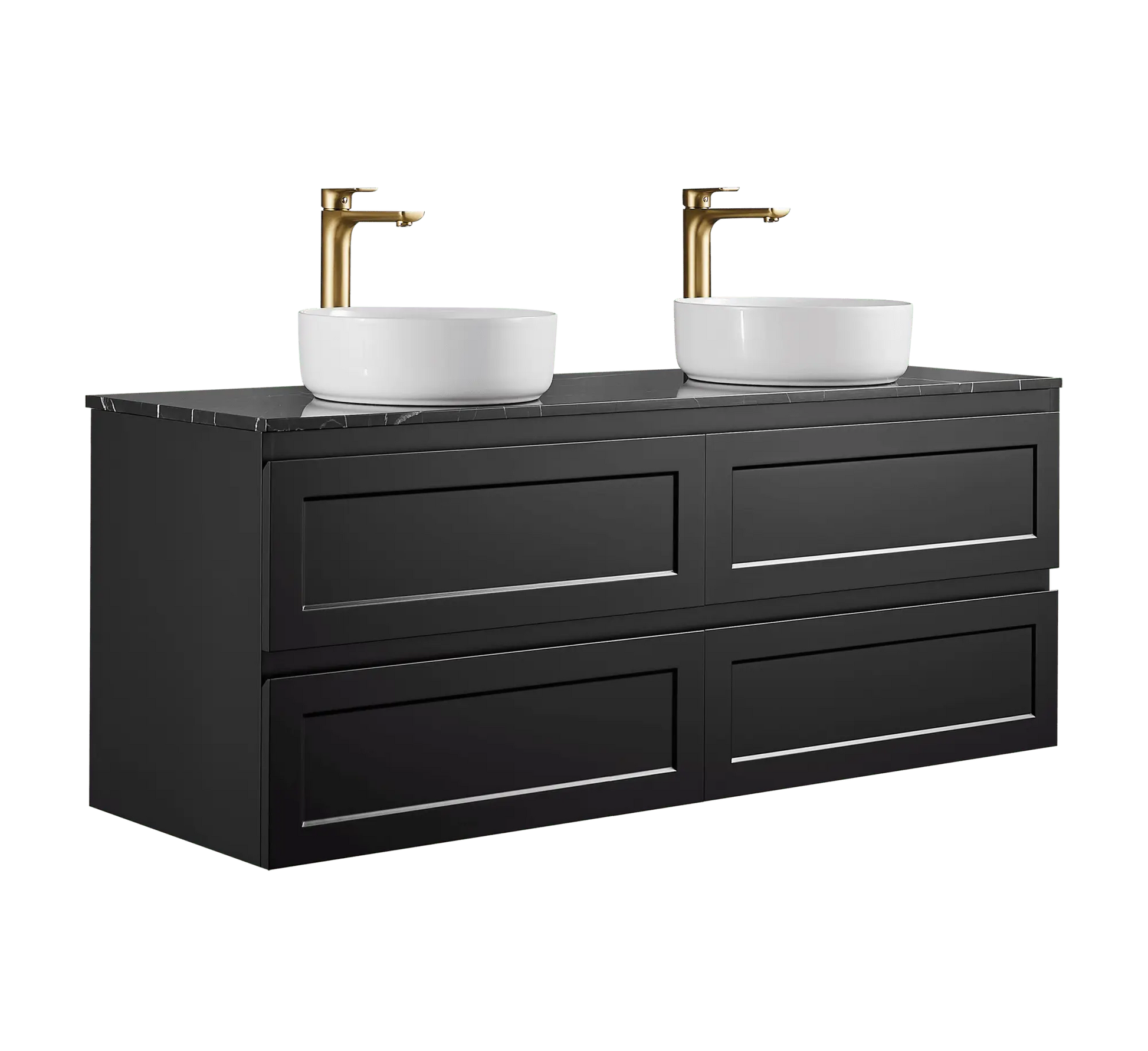 Fremantle PVC Wall Hung Cabinet Vanity 1500mm (Matte Black) (Single/Double Bowl) Poseidon