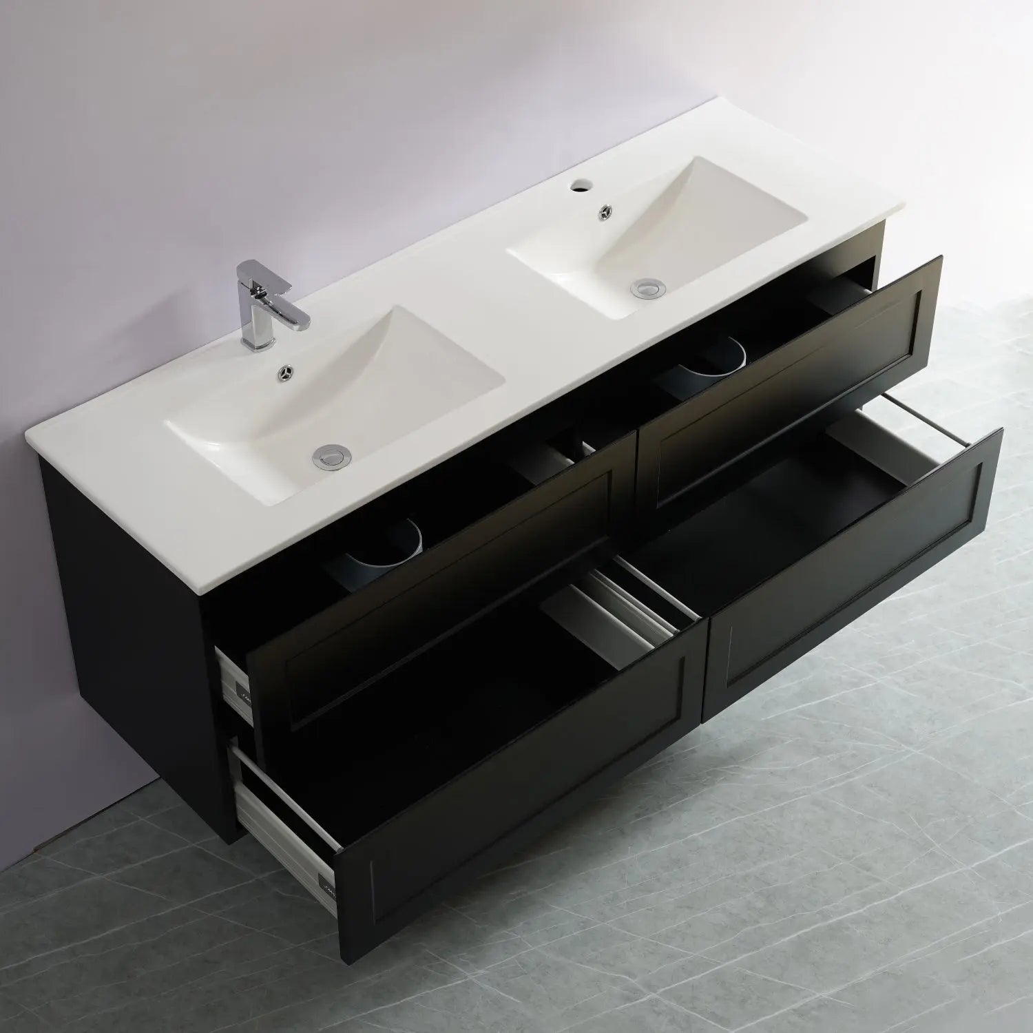 Fremantle PVC Wall Hung Cabinet Vanity 1500mm (Matte Black) (Single/Double Bowl) Poseidon