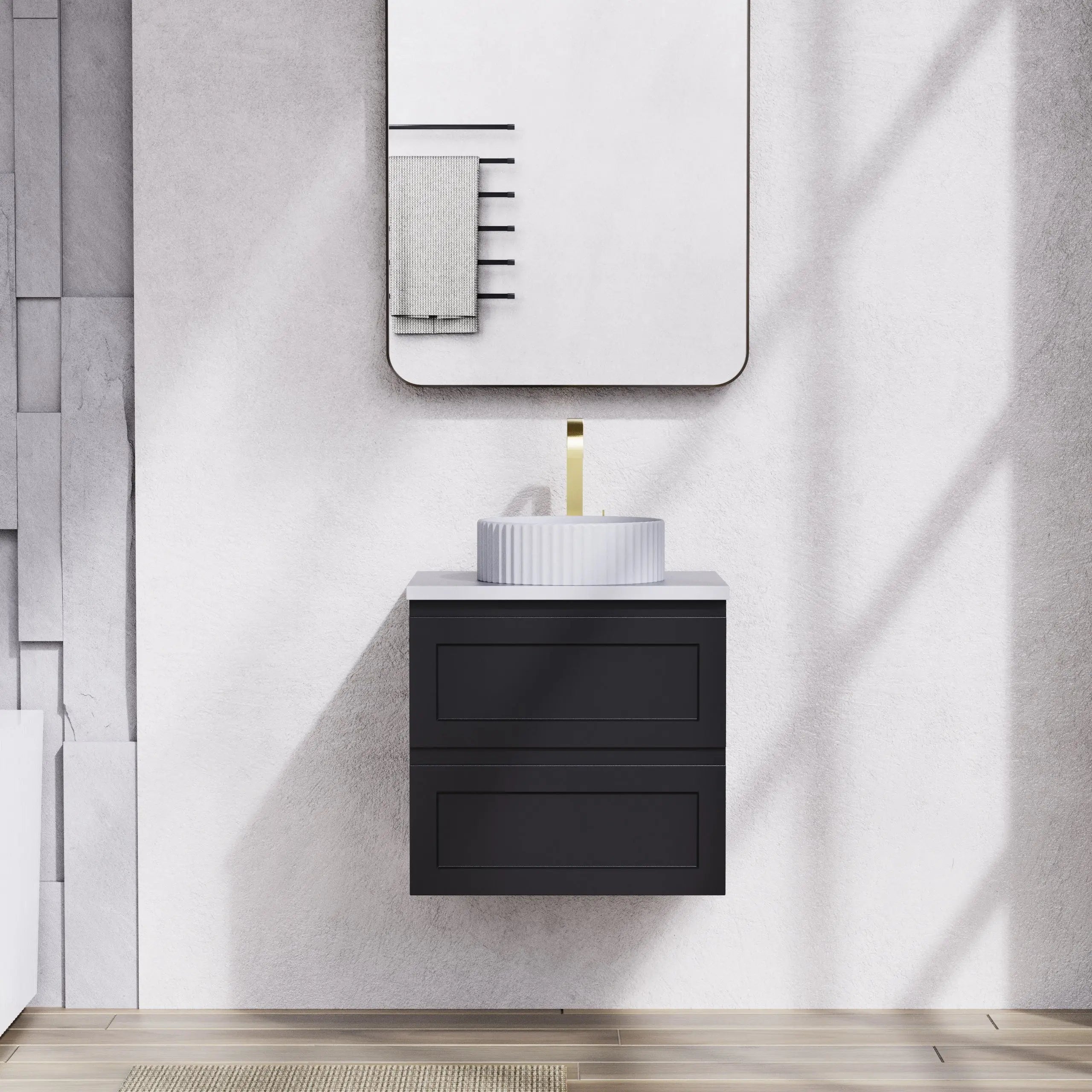 Fremantle PVC Wall Hung Cabinet Vanity 600mm (Matte Black) Poseidon