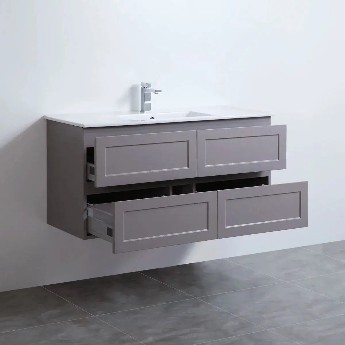 Fremantle PVC Wall Hung Cabinet Vanity 1200mm (Matte Grey) (Single Bowl/Double Bowl) - Clearance Poseidon