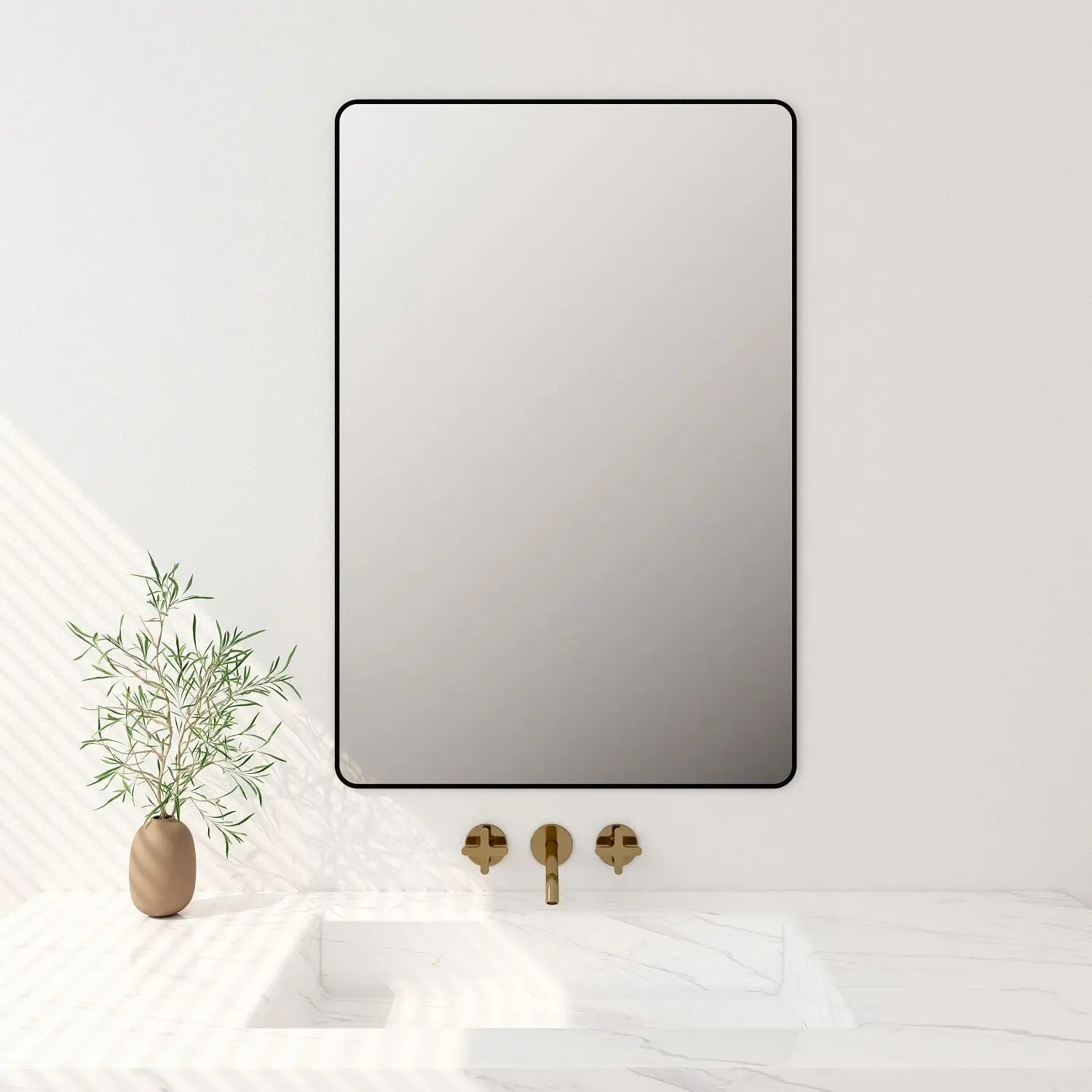 Aluminum Framed 600mm Rectangular Mirror -Matt Black mercioaustralia
