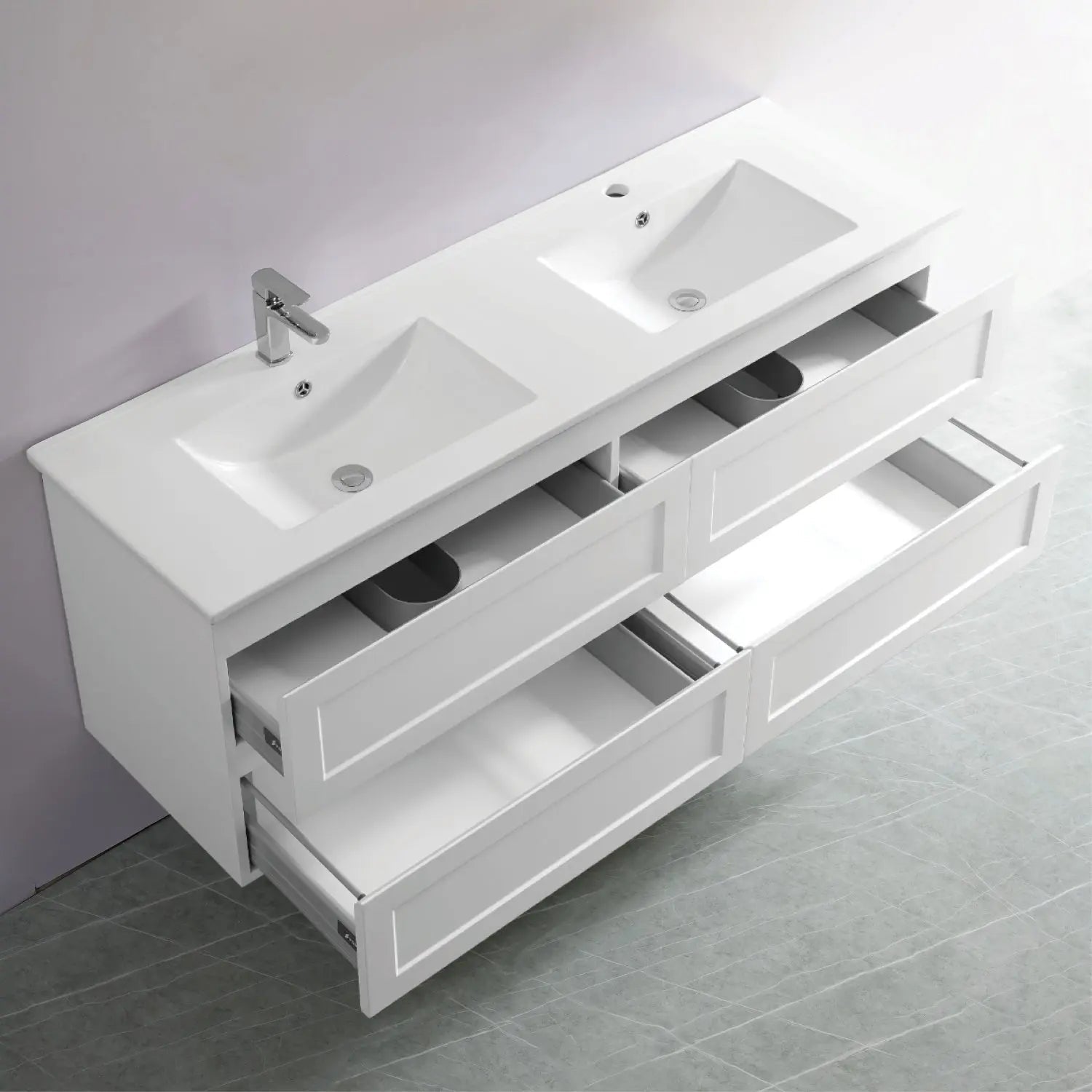 Fremantle PVC Wall Hung Cabinet Vanity 1500mm (Matte White) (Single/Double Bowl) Poseidon