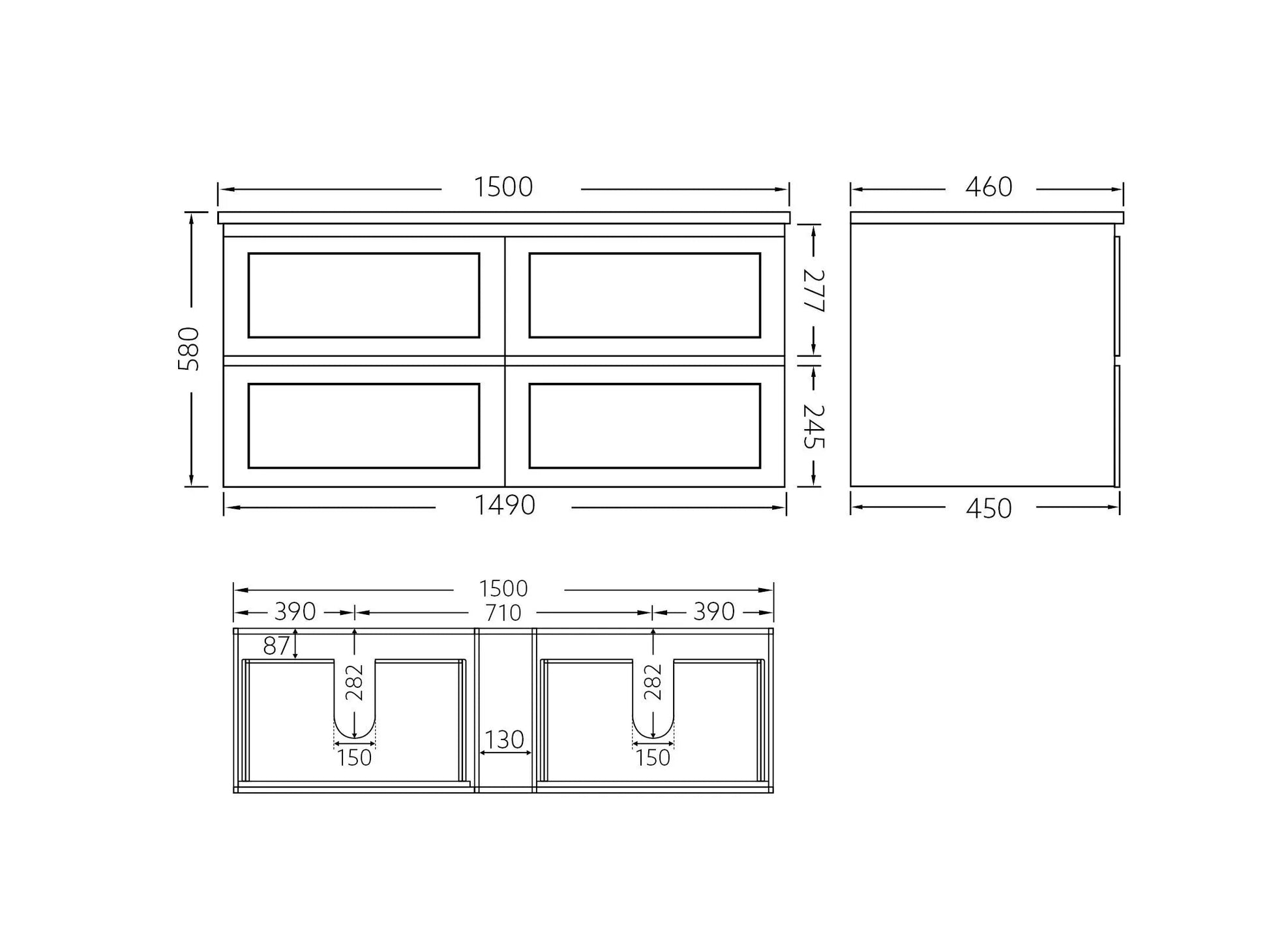 Fremantle PVC Wall Hung Cabinet Vanity 1500mm (Matte Black) (Single/Double Bowl) Poseidon