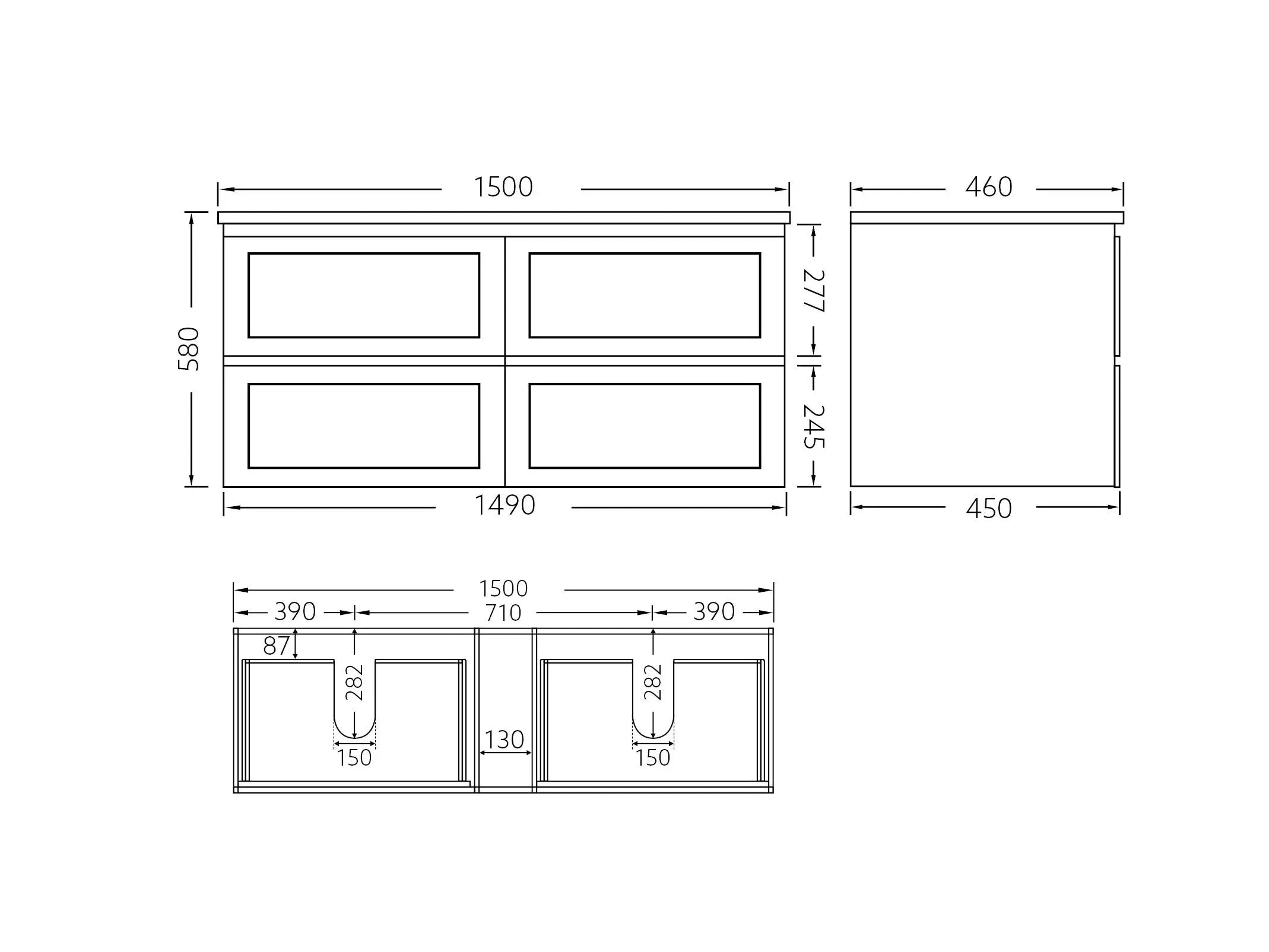 Fremantle PVC Wall Hung Cabinet Vanity 1500mm (Matte Black) (Single/Double Bowl) Poseidon