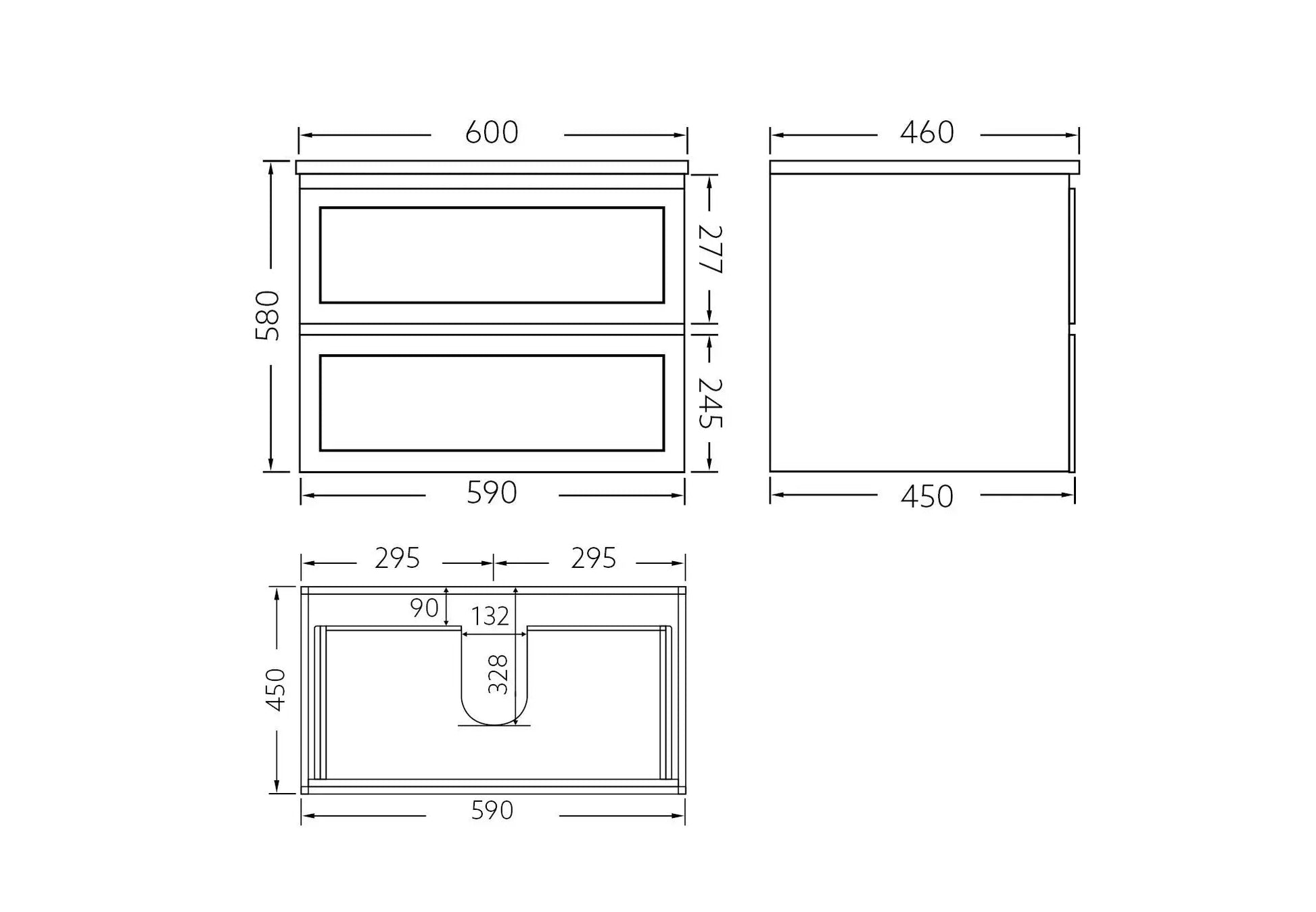 Fremantle PVC Wall Hung Cabinet Vanity 600mm (Matte White) Poseidon