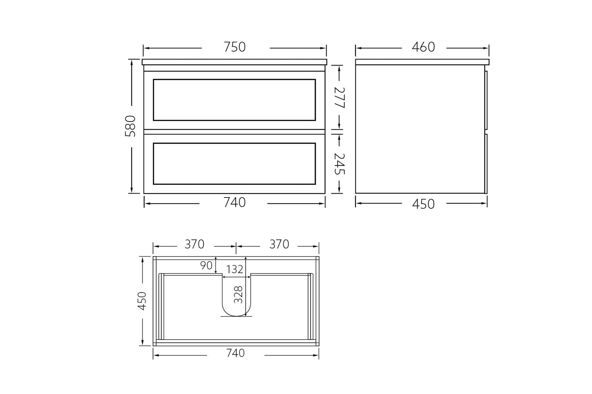 Fremantle PVC Wall Hung Cabinet Vanity 750mm (Matte Grey) Poseidon