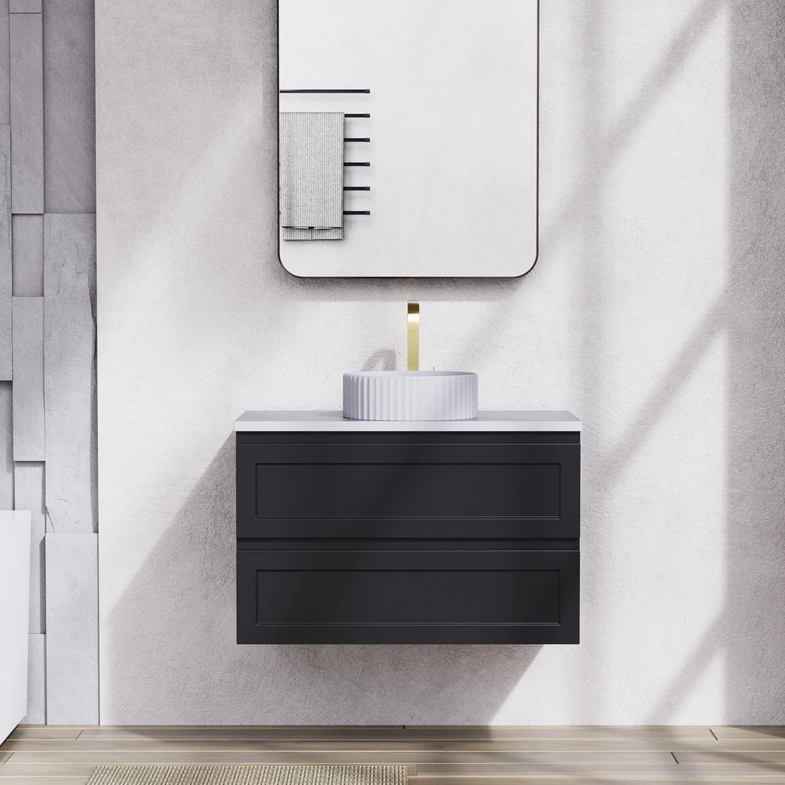 Fremantle PVC Wall Hung Cabinet Vanity 900mm (Matte Black) Poseidon