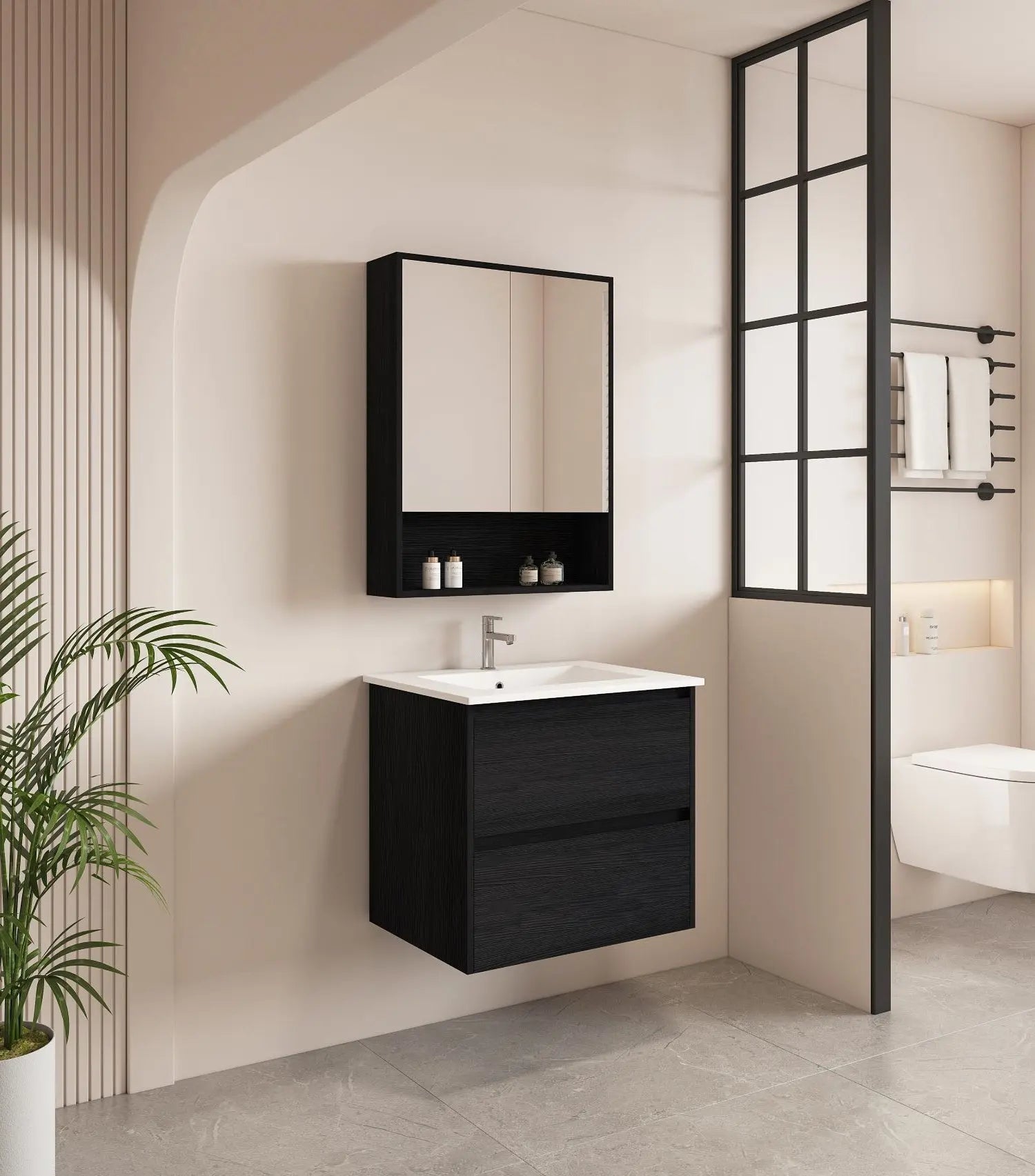 HERA 600mm Wall-Hung Vanity - Black Oak mercioaustralia