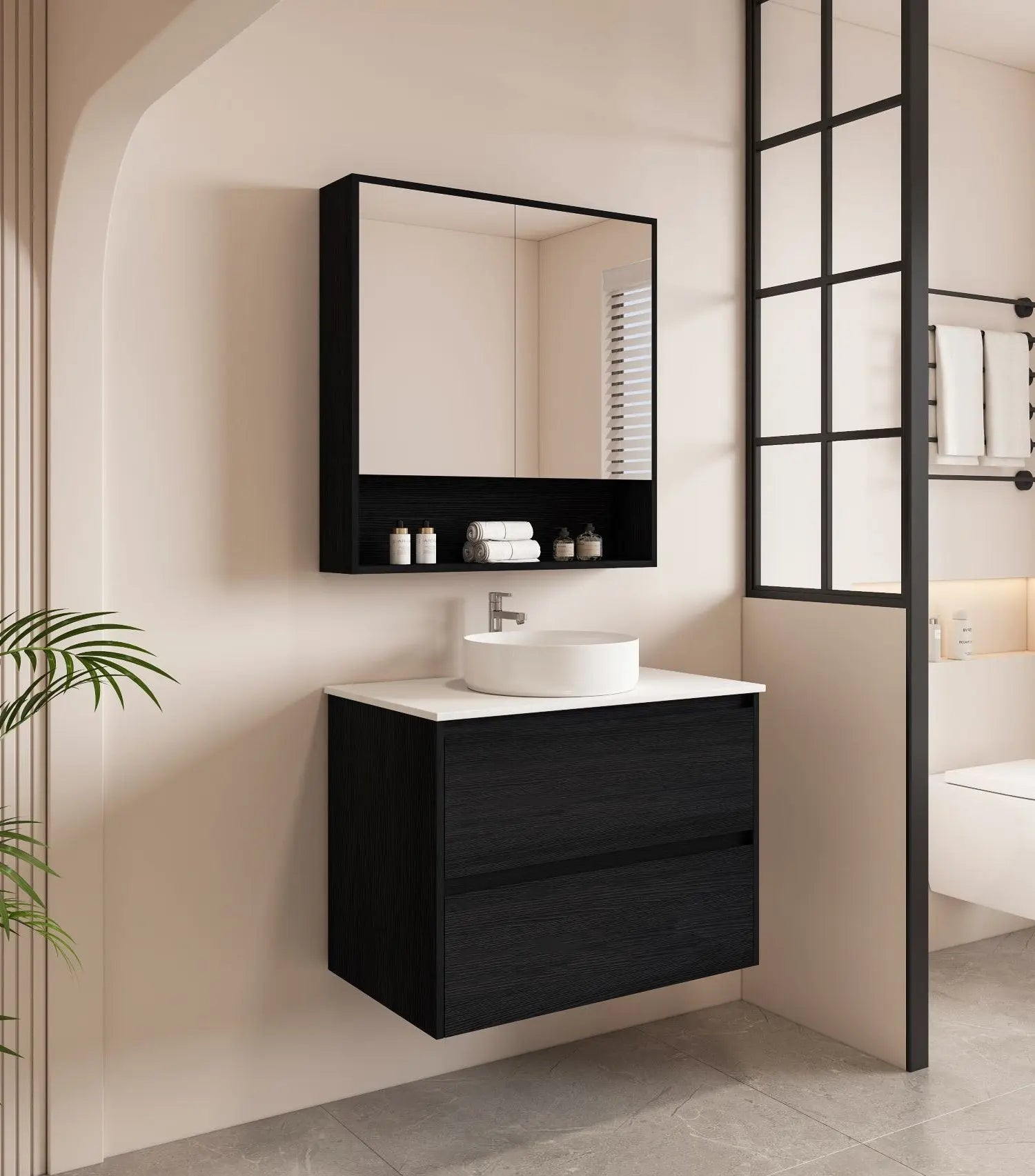 HERA 750mm Wall-Hung Vanity - Black Oak mercioaustralia