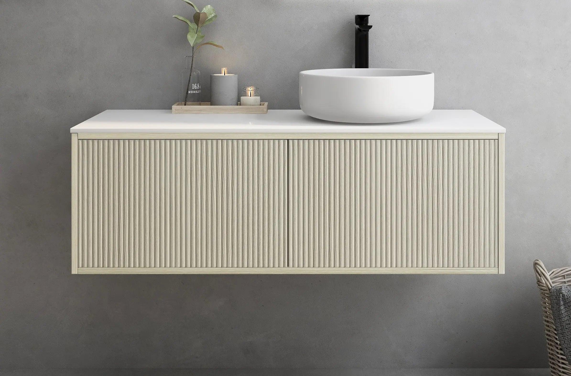 Bellevue PVC Slim Wall Hung Vanity 1200mm (Single/ Double Bowl) (Coastal Oak) Poseidon