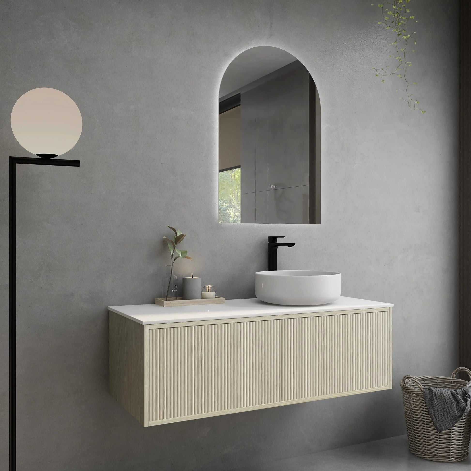 Bellevue PVC Slim Wall Hung Vanity 1200mm (Single/ Double Bowl) (Coastal Oak) Poseidon