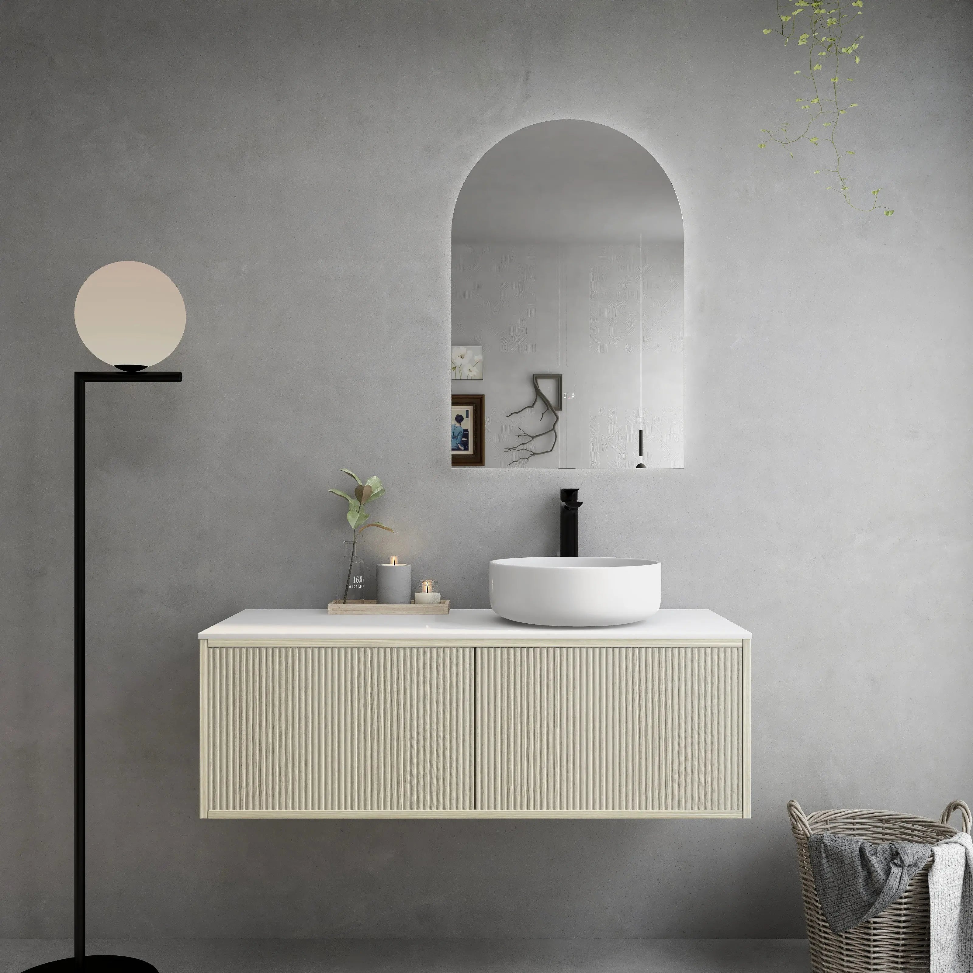 Bellevue PVC Slim Wall Hung Vanity 1200mm (Single/ Double Bowl) (Coastal Oak) Poseidon