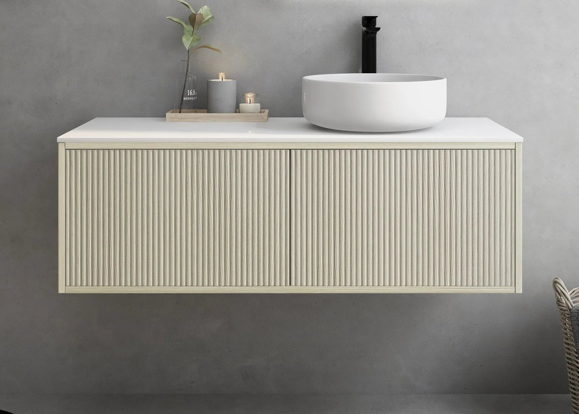 Bellevue PVC Slim Wall Hung Vanity 1200mm (Single/ Double Bowl) (Coastal Oak) Poseidon