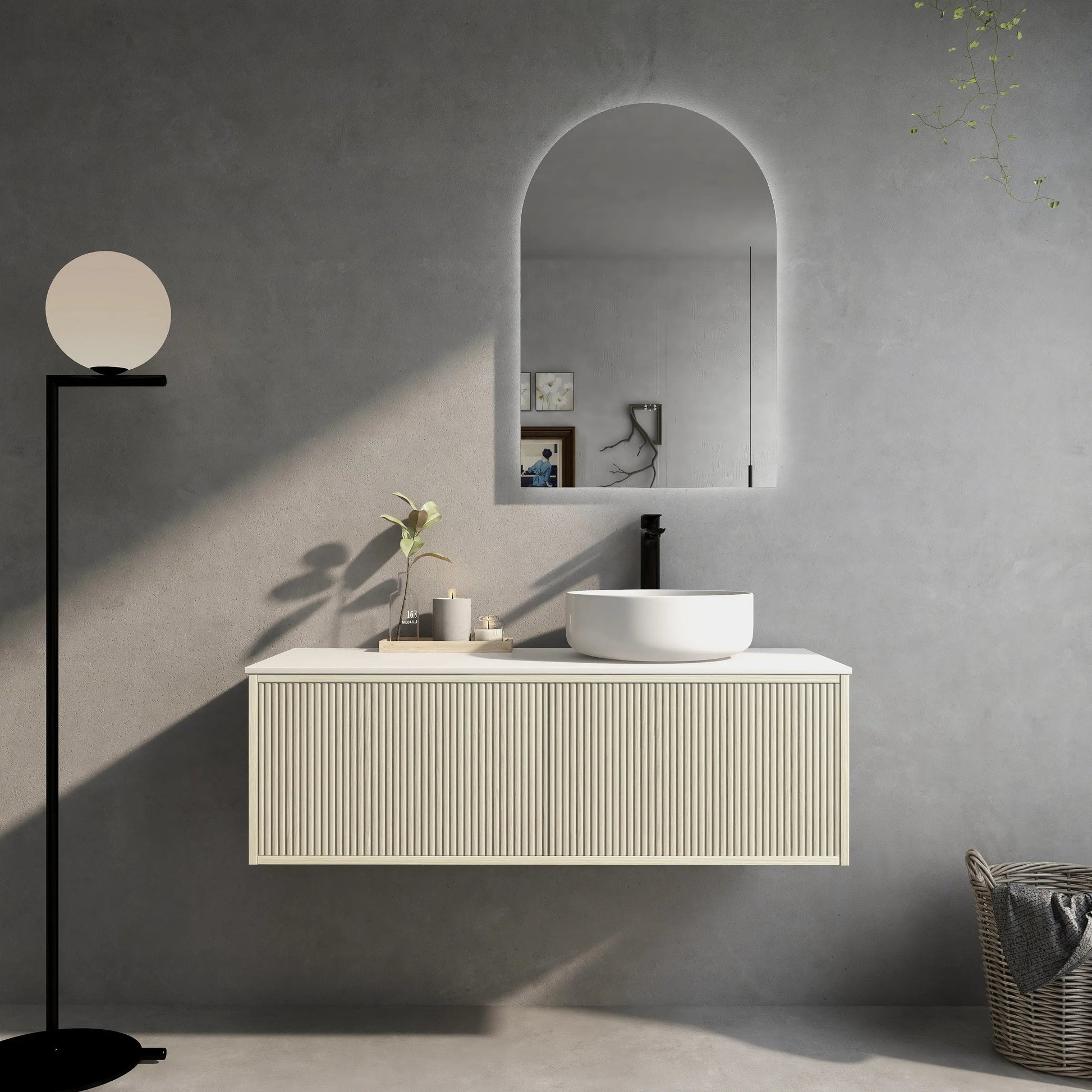 Bellevue PVC Slim Wall Hung Vanity 1200mm (Single/ Double Bowl) (Coastal Oak) Poseidon