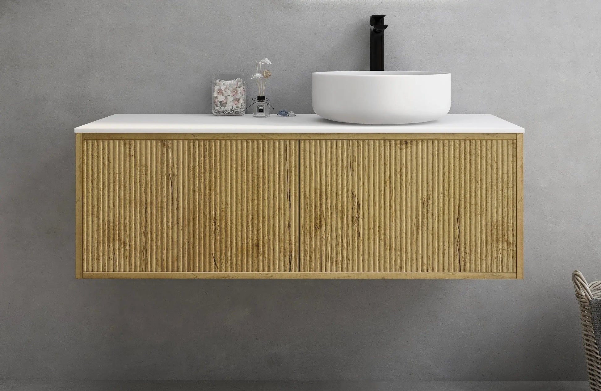 Bellevue PVC Slim Wall Hung Vanity 1200mm (Single/ Double Bowl) (Prime Oak) Poseidon