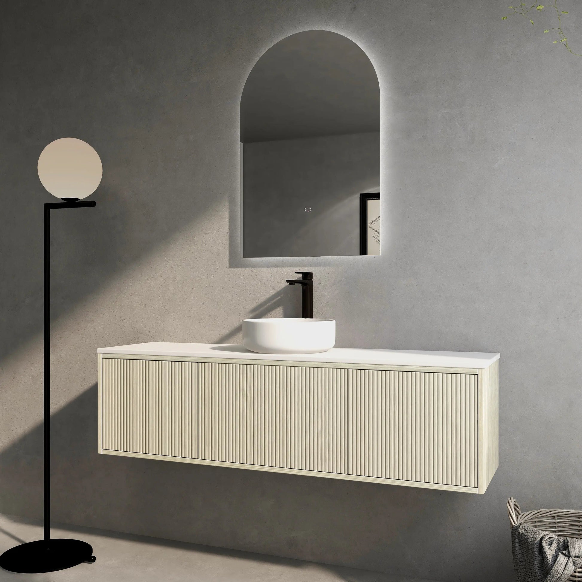 Bellevue Slim PVC Wall Hung Vanity 1500mm (Single/Double Bowl) (Coastal Oak) Poseidon
