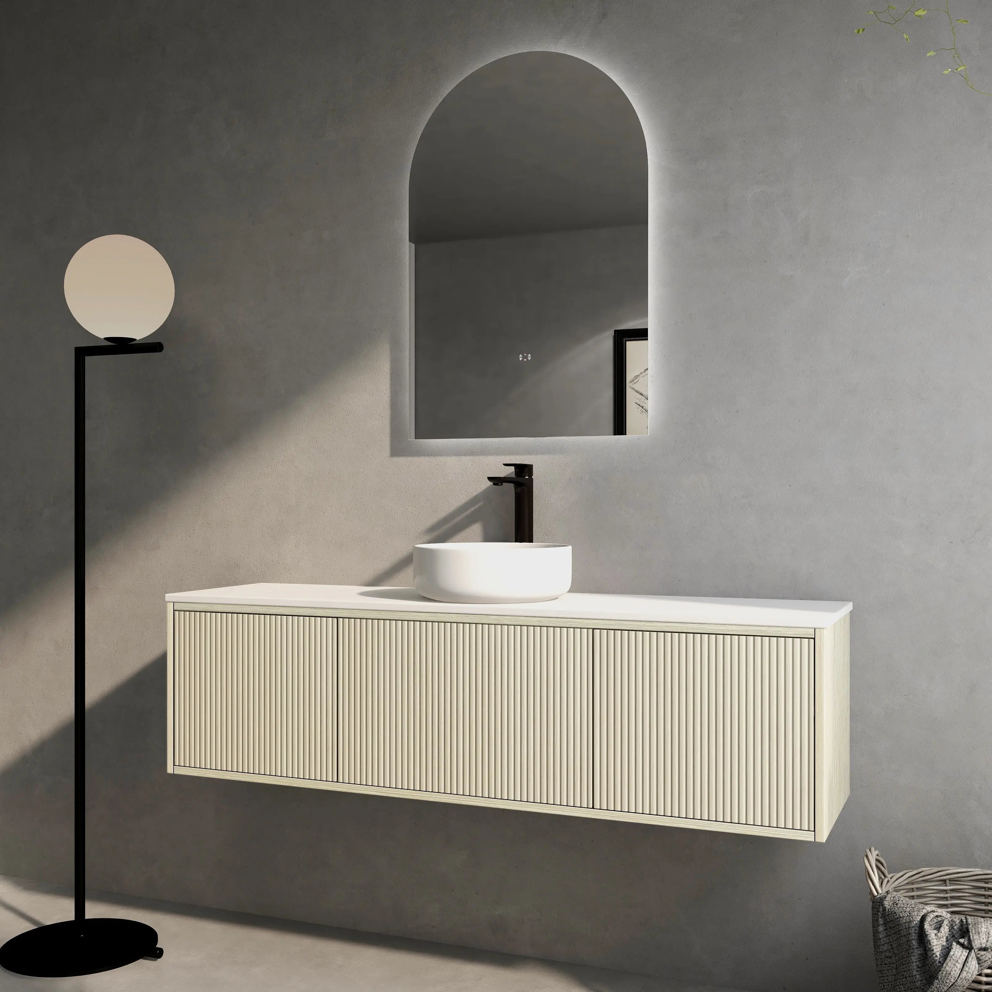 Bellevue Slim PVC Wall Hung Vanity 1500mm (Single/Double Bowl) (Coastal Oak) Poseidon