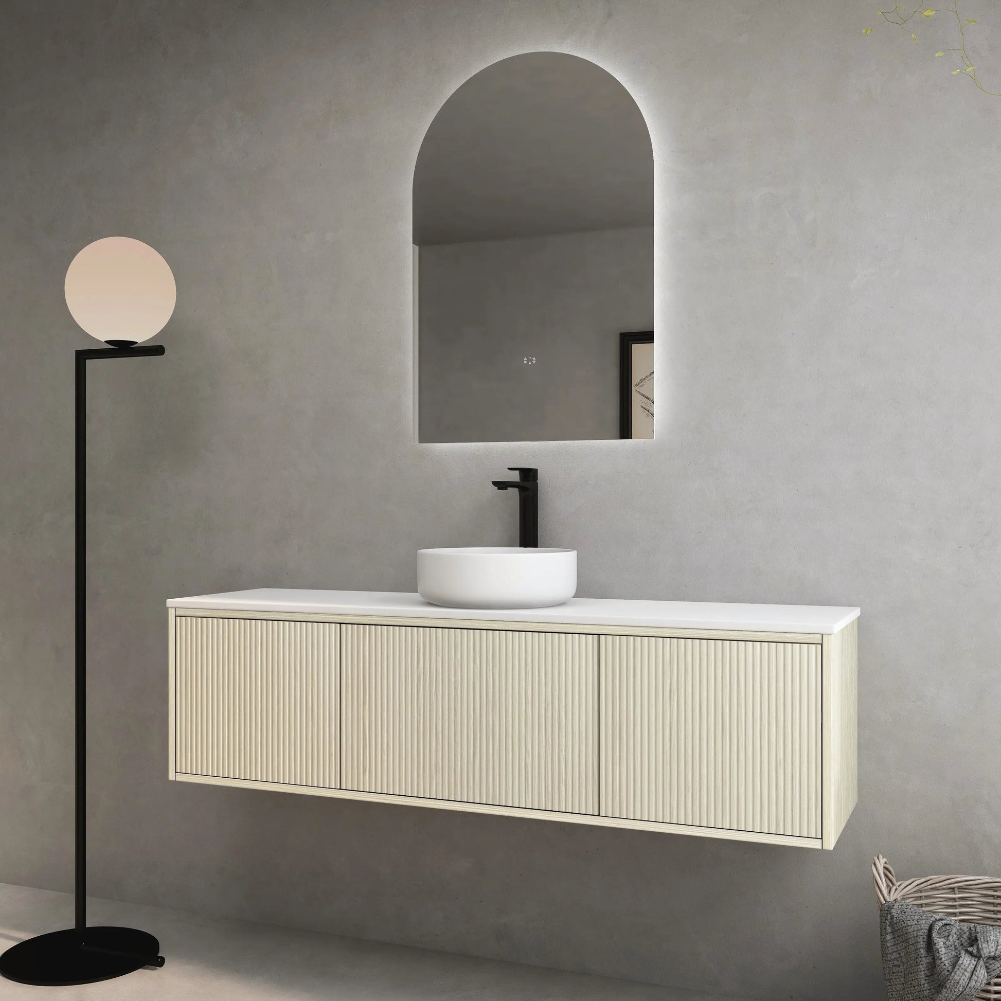 Bellevue Slim PVC Wall Hung Vanity 1500mm (Single/Double Bowl) (Coastal Oak) Poseidon