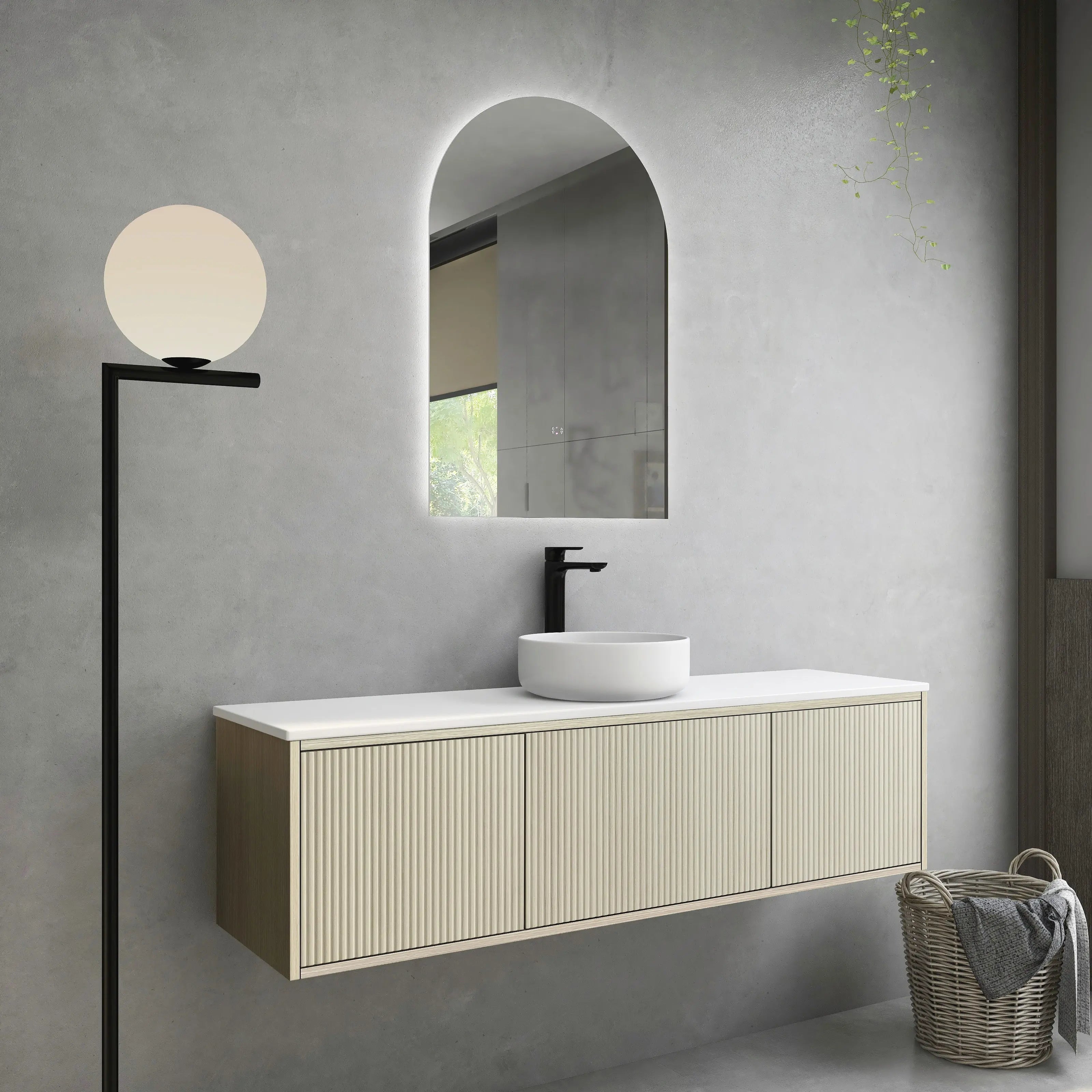 Bellevue Slim PVC Wall Hung Vanity 1500mm (Single/Double Bowl) (Coastal Oak) Poseidon