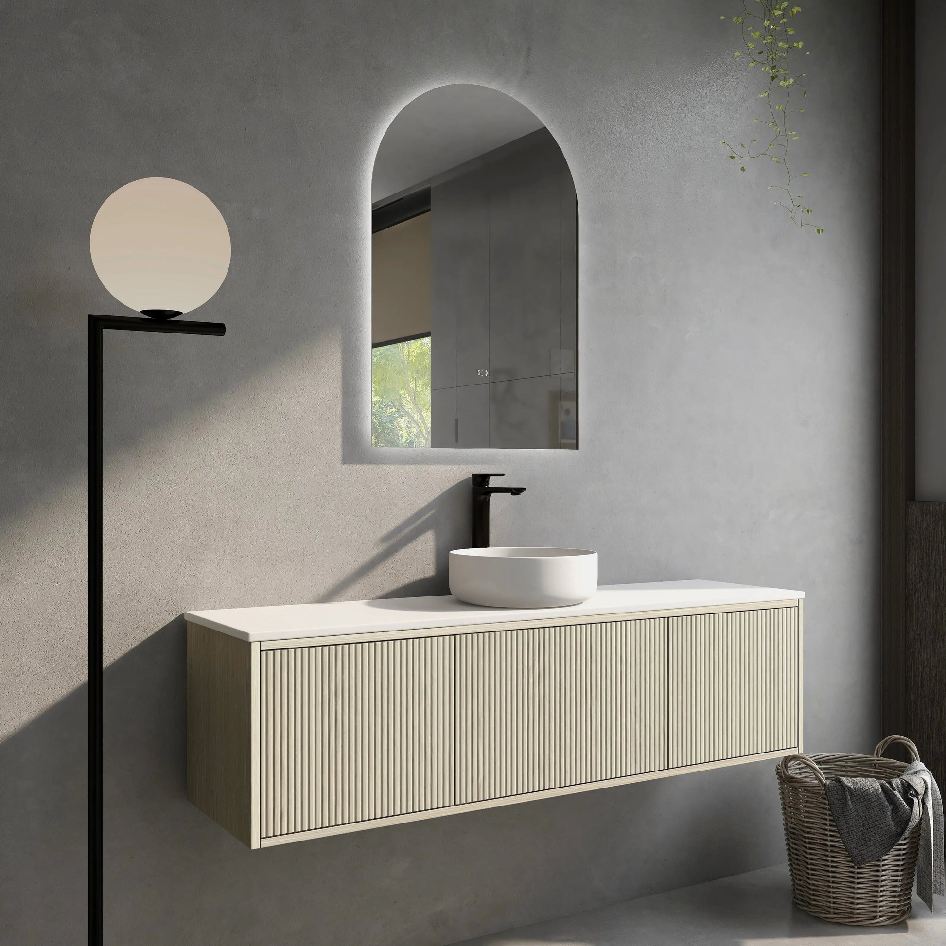 Bellevue Slim PVC Wall Hung Vanity 1500mm (Single/Double Bowl) (Coastal Oak) Poseidon
