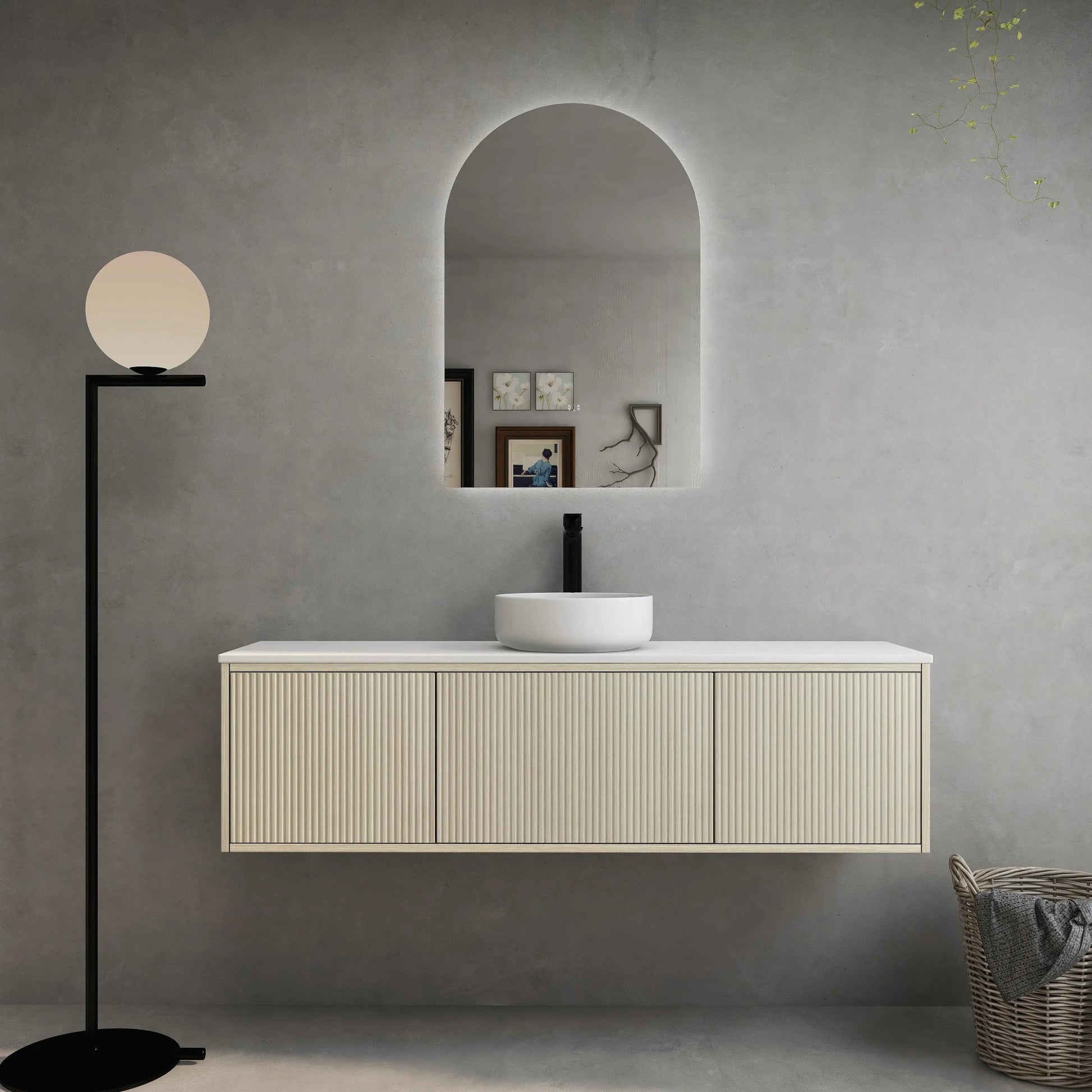 Bellevue Slim PVC Wall Hung Vanity 1500mm (Single/Double Bowl) (Coastal Oak) Poseidon