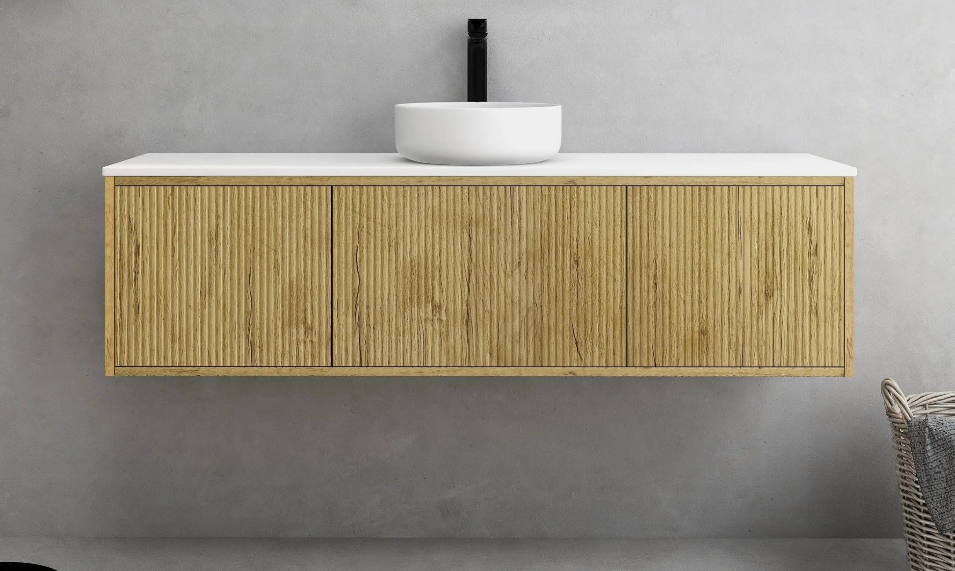 Bellevue Slim PVC Wall Hung Vanity 1500mm (Single/Double Bowl) (Prime Oak) Poseidon