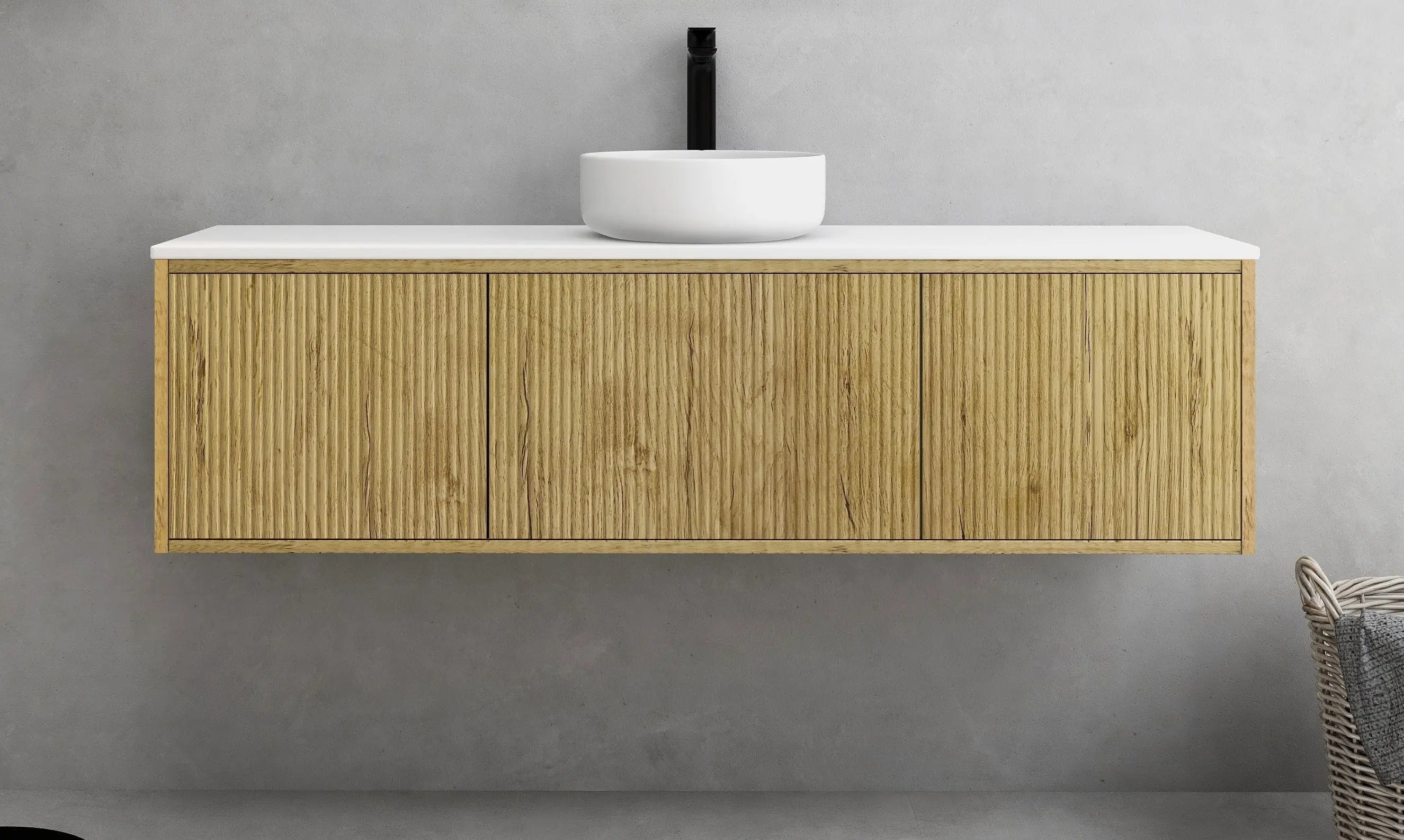 Bellevue Slim PVC Wall Hung Vanity 1500mm (Single/Double Bowl) (Prime Oak) Poseidon