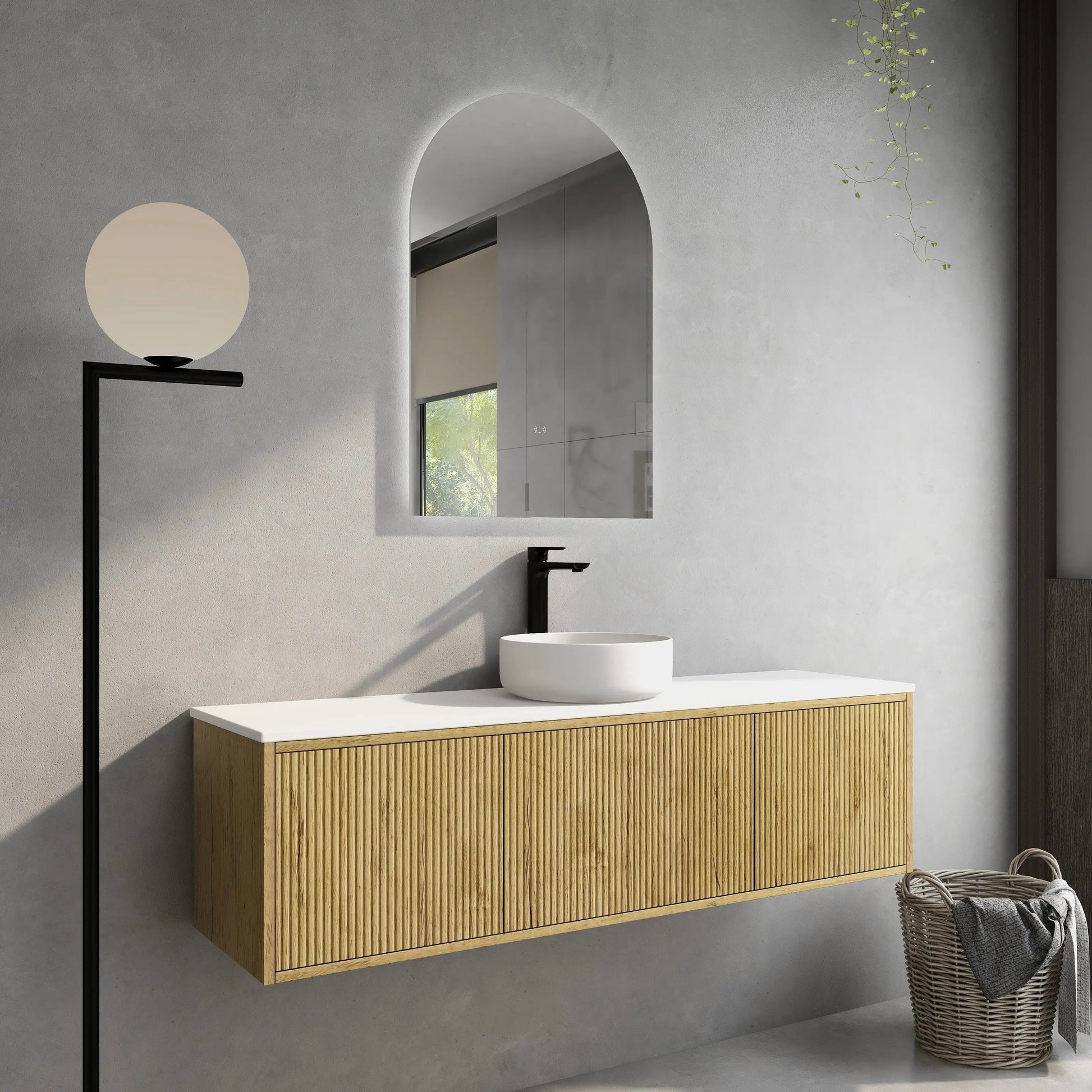 Bellevue Slim PVC Wall Hung Vanity 1500mm (Single/Double Bowl) (Prime Oak) Poseidon